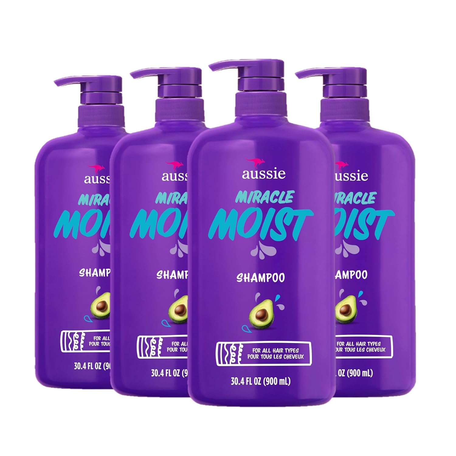 Aussie Paraben-Free Miracle Moist Shampoo with Avocado & Jojoba for Dry Hair, 30.4 Fluid Ounce, (Pack of 4)