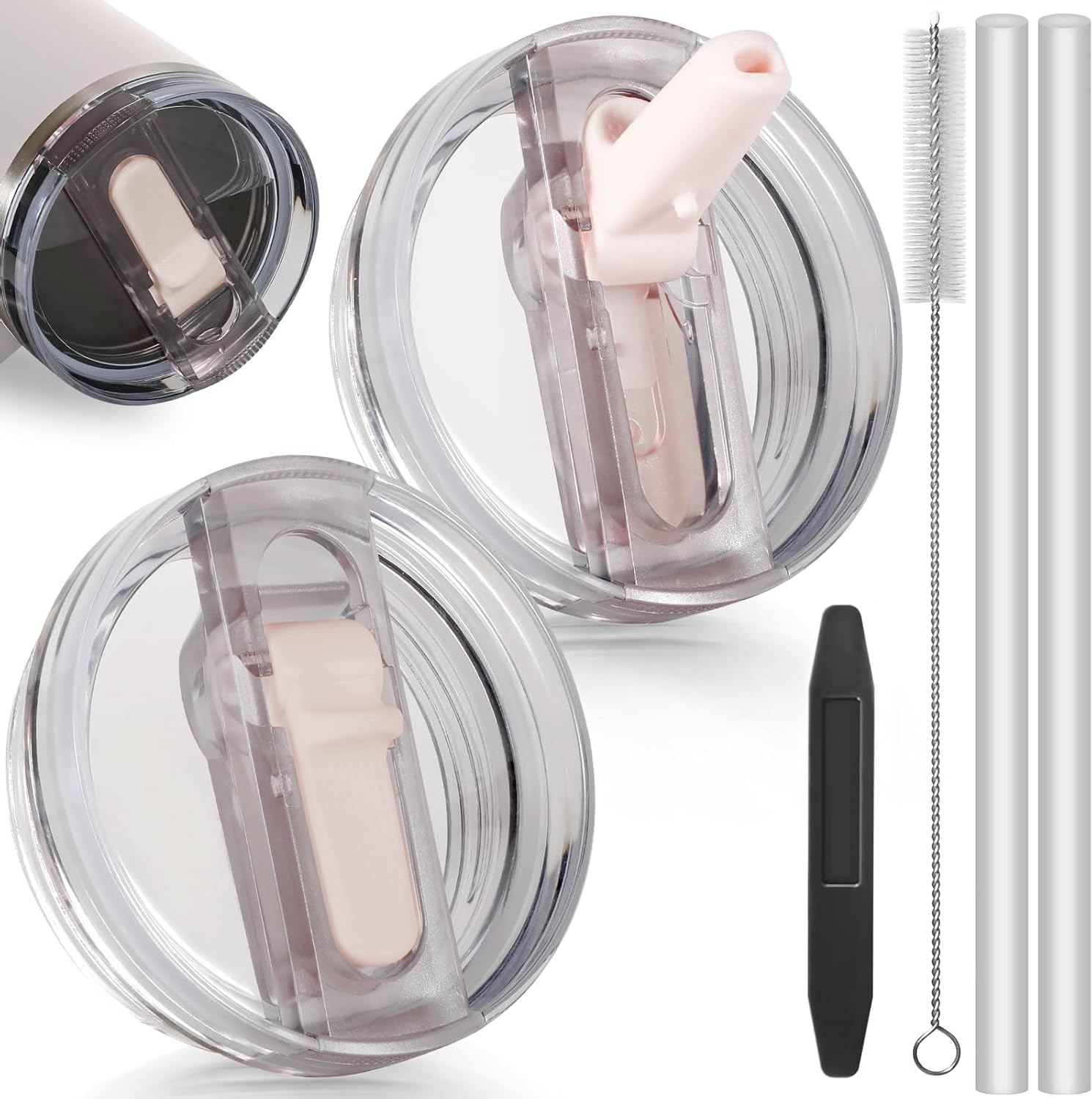 Maxmana Secret 2 Pack Detachable Tumbler Flip Straw Lid Compatible with Stanley 40oz Quencher ProTour, Leak Proof Tumbler Top Lid, No Spill Replacement Cover for Stanley Cup Accessories (Pink)