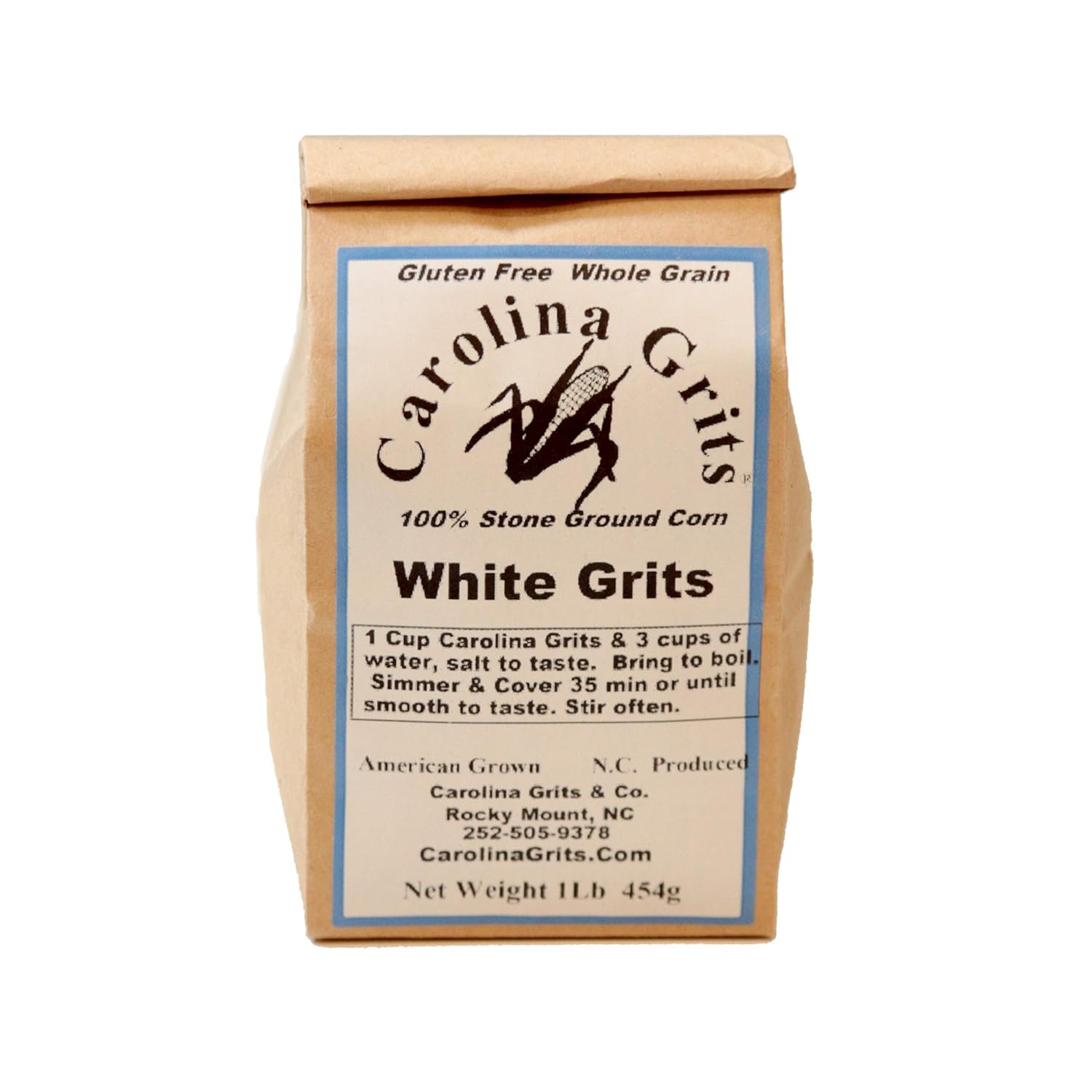 Carolina Grits Company Traditionally Stone Ground Carolina White Grits, Whole Grain, Gluten Free and non-GMO (White, 1 Pack (16 ounces))