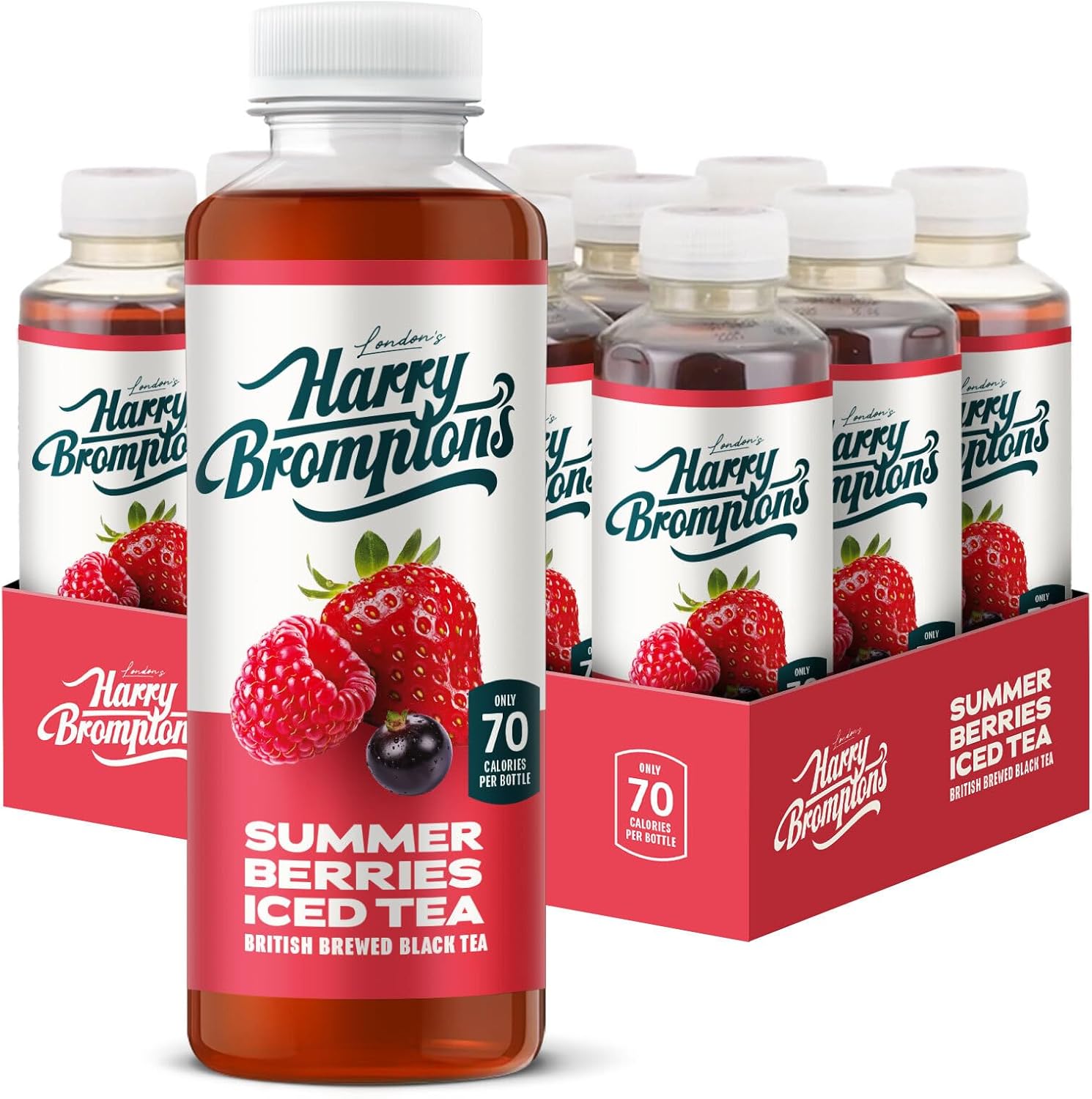 Harry Brompton's Iced Tea - Summer Berries 12x500ml Bottles - Made with brewed Kenyan tea infused with real fruit