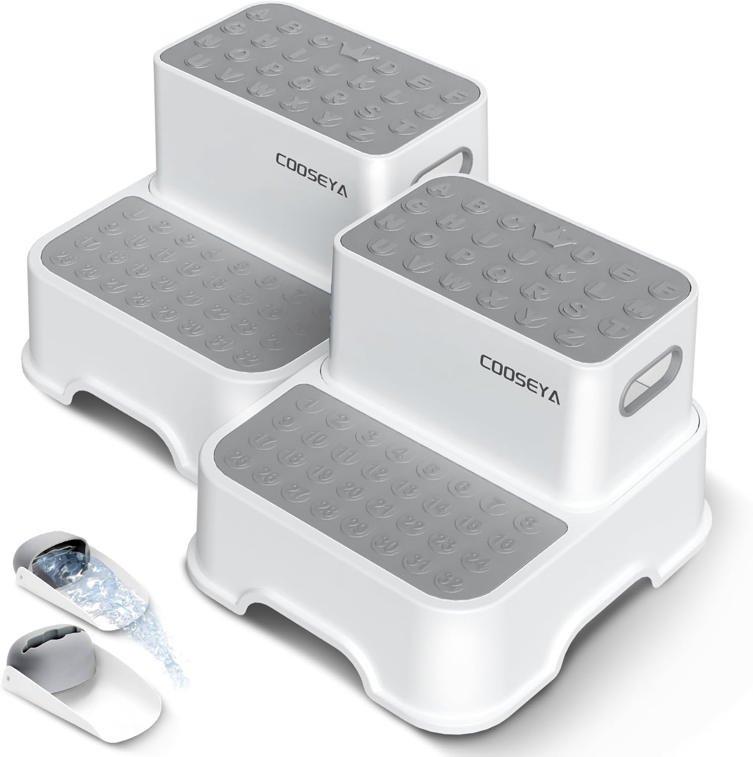 2 Step Stools for Kids,Toddler Step Stool for Bathroom Sink,No-Slip Double up Stepping for Toddlers Bathroom, Multifunctional Toilet Potty Stool for Kids,Toilet Potty Training(2 Packs)