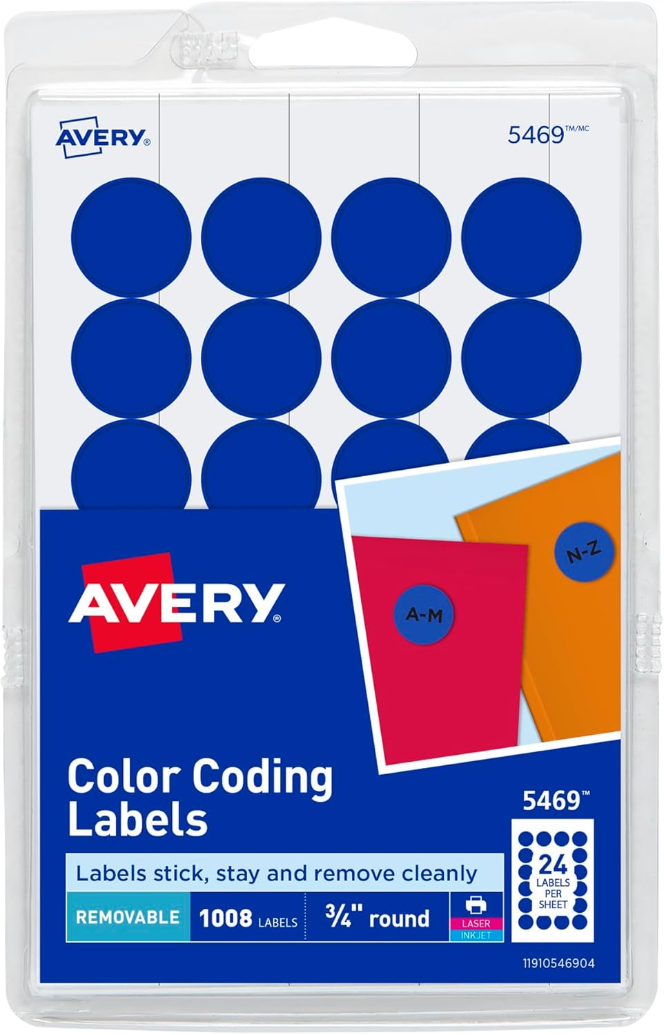 Avery Print/Write Self-Adhesive Removable Labels, 0.75 Inch Diameter, Dark Blue, 1,008 per Pack (5469)