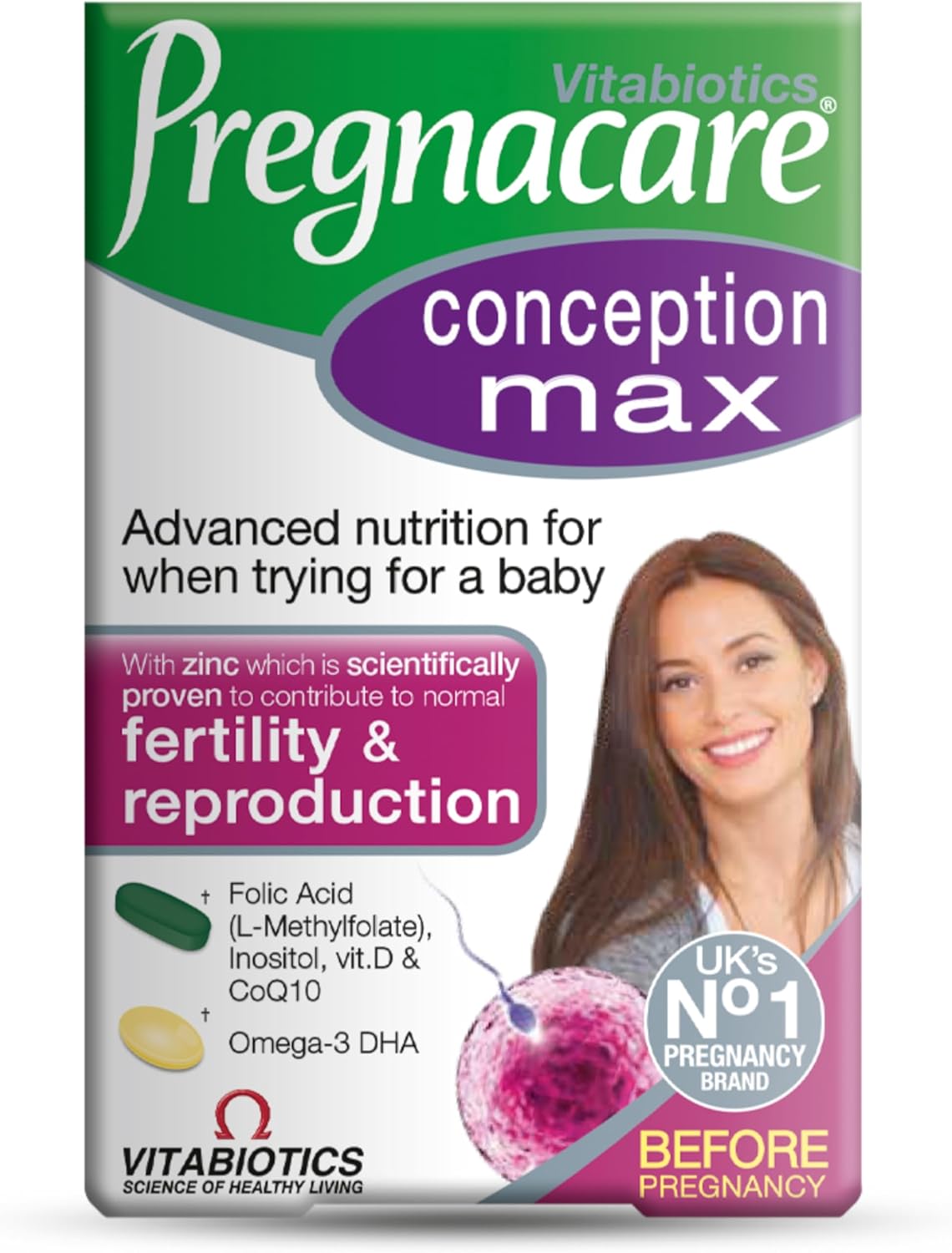 Pregnacare Conception Max - Pregnancy Vitamins - UK's No.1 Pregnancy Brand. Greater Prenatal Care for Women, Supplement with Added Omega-3 DHA for Normal Brain and Eye Development. by Vitabiotics