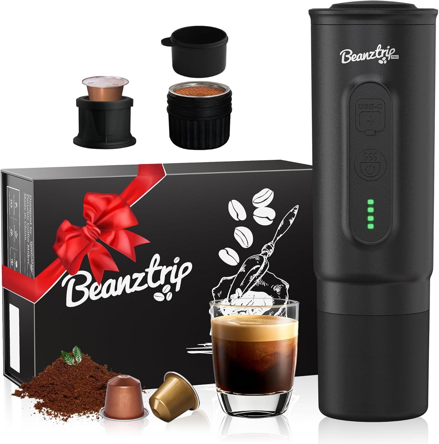 H02 PRO Portable Espresso Machine, Travel Coffee Maker fits NS Capsule & Ground Coffee, Thanksgiving Gift Camping Small Mini Coffee Machine with Self-heating, Electric Espresso Maker