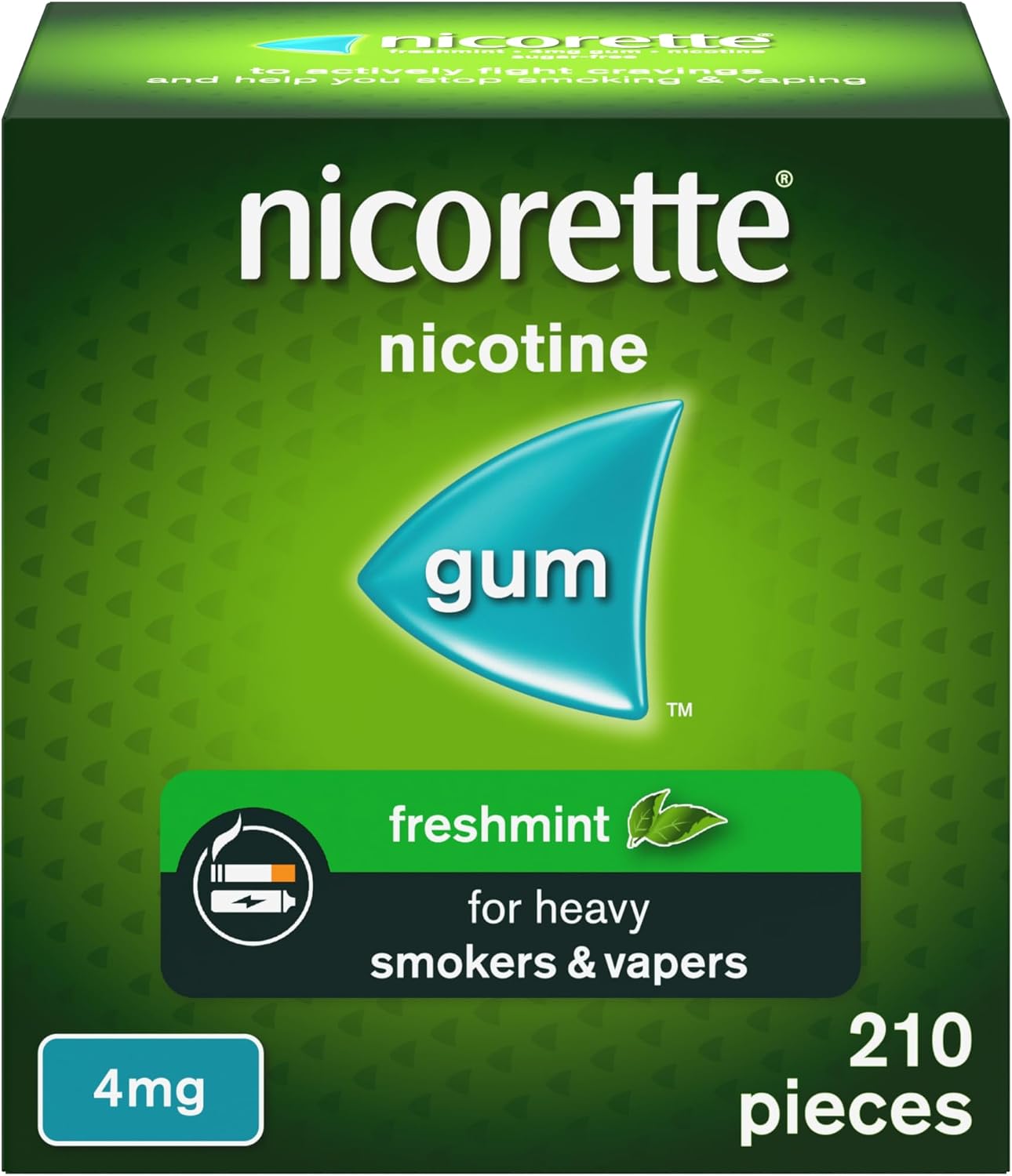 Nicorette Freshmint 4mg Gum (210 Pieces), Discreet Stop Smoking and Stop Vaping Aid to Help you Quit For Good, Tackle Cravings and Withdrawal Symptoms, Freshmint Nicotine Gum (Quit Smoking or Vaping)