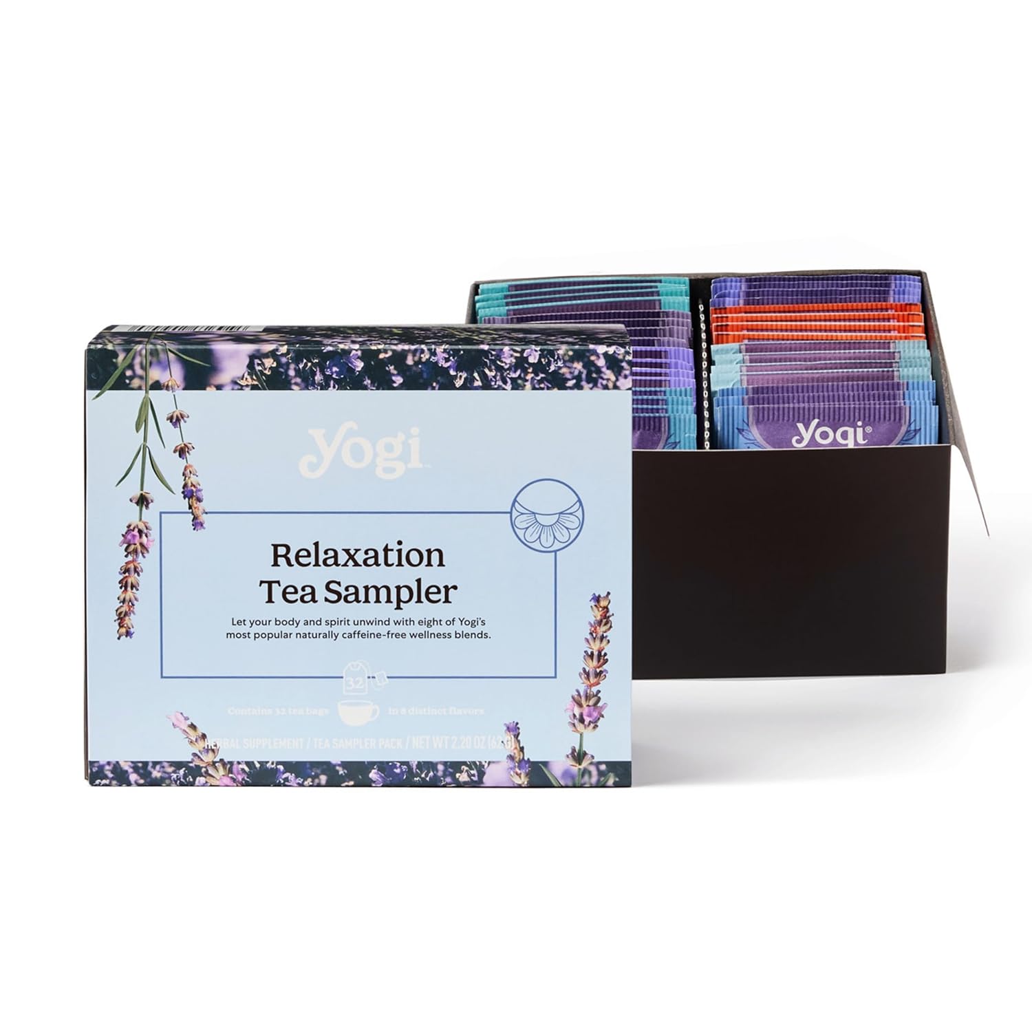 Yogi Relaxation Sampler Box (32 Tea Bags) - 8 Favorite Herbal Teas for Stress Relief & Sleep - Organic & Caffeine Free