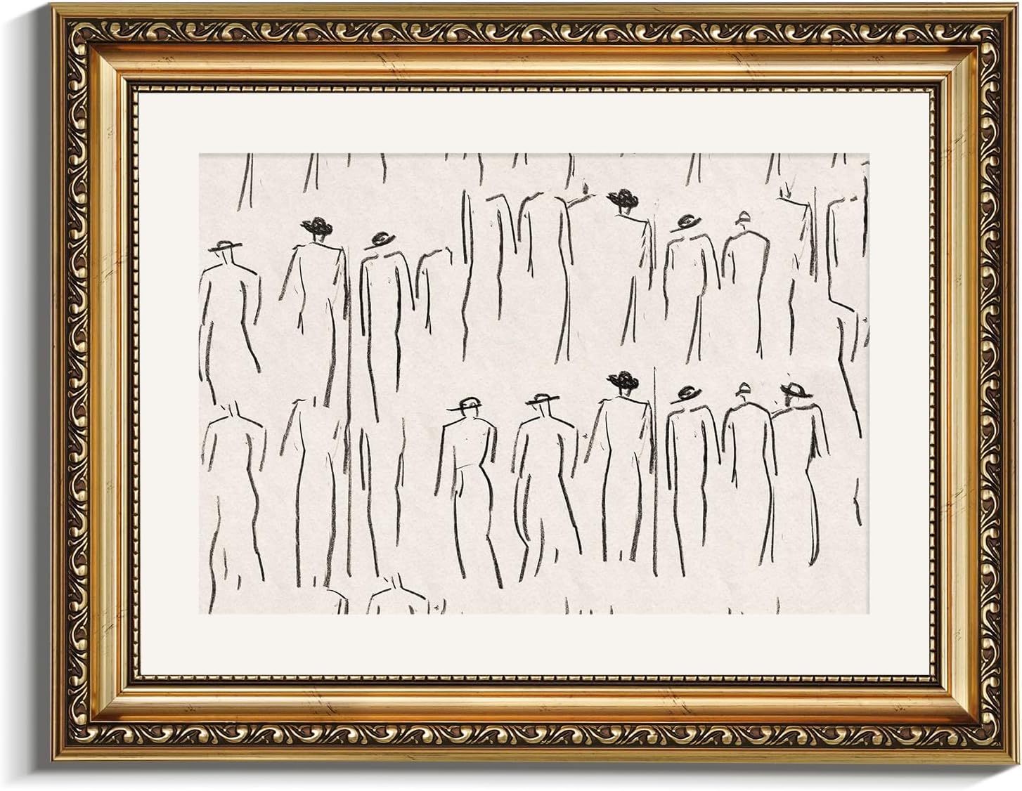 VIYYIEA Gold Framed Wall Art Canvas Print Home Decor Abstract Wall Art Room Decor Minimalist Portrait Artwork Shelf Decorations Vintage Bathroom Prints Line-Drawn Pictures Farmhouse Office 11x14in