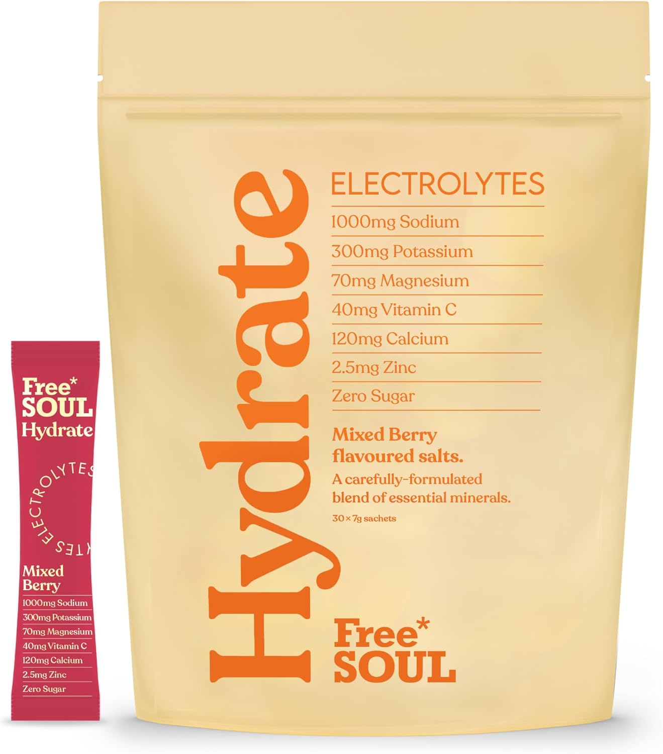 Free Soul Hydrate | Electrolyte Hydration Sachets | Zero Sugar | 30 Sachets | Advanced Electrolyte Powder with Sodium, Magnesium, Vitamin C | Mixed Berry Flavour