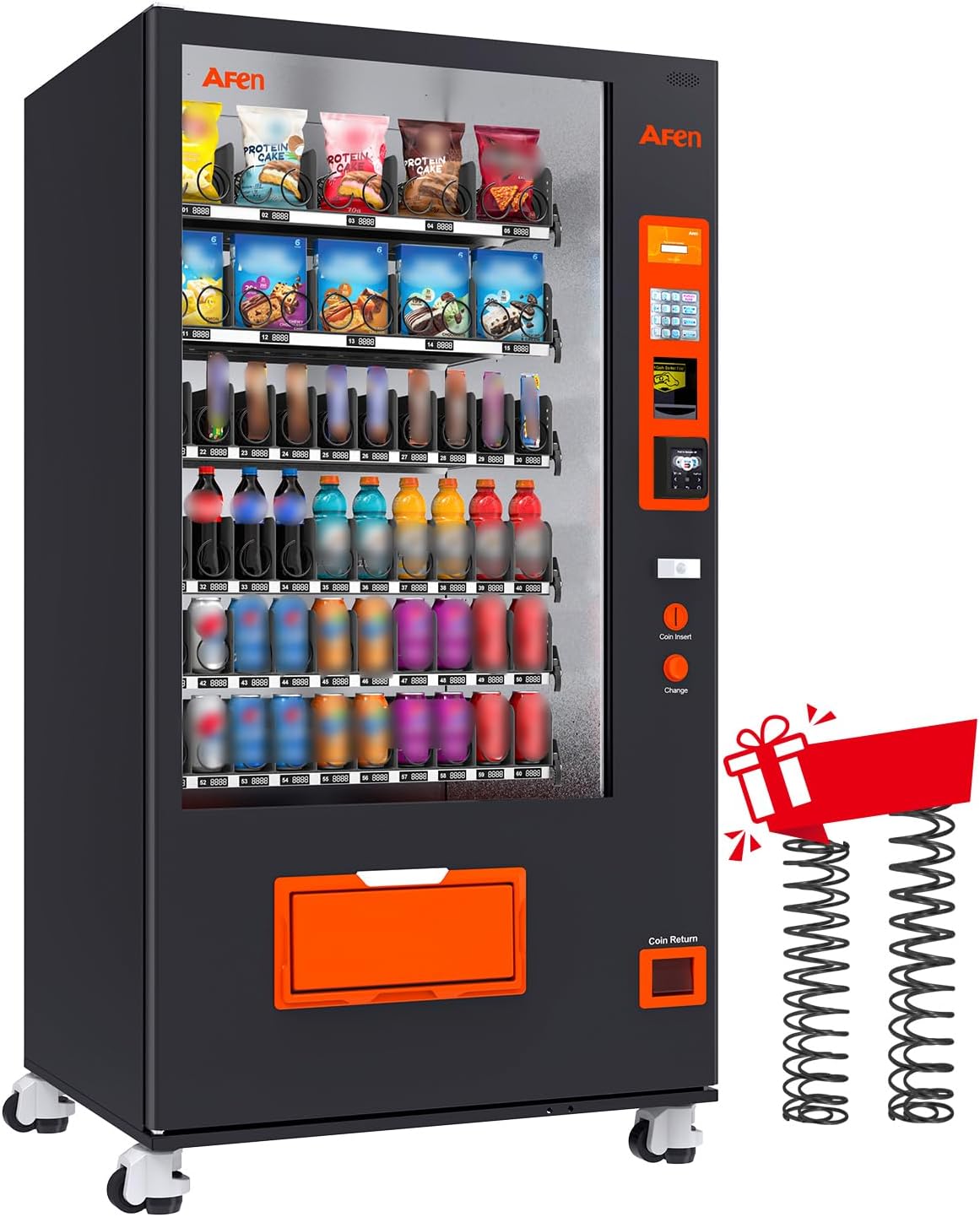 Refrigerated Beverage Combo Vending Machine for Business, Large 60 Slots Snack Drink Commercial Vending Machine Durable Cashless Sales, with Card Reader and Bill Acceptor