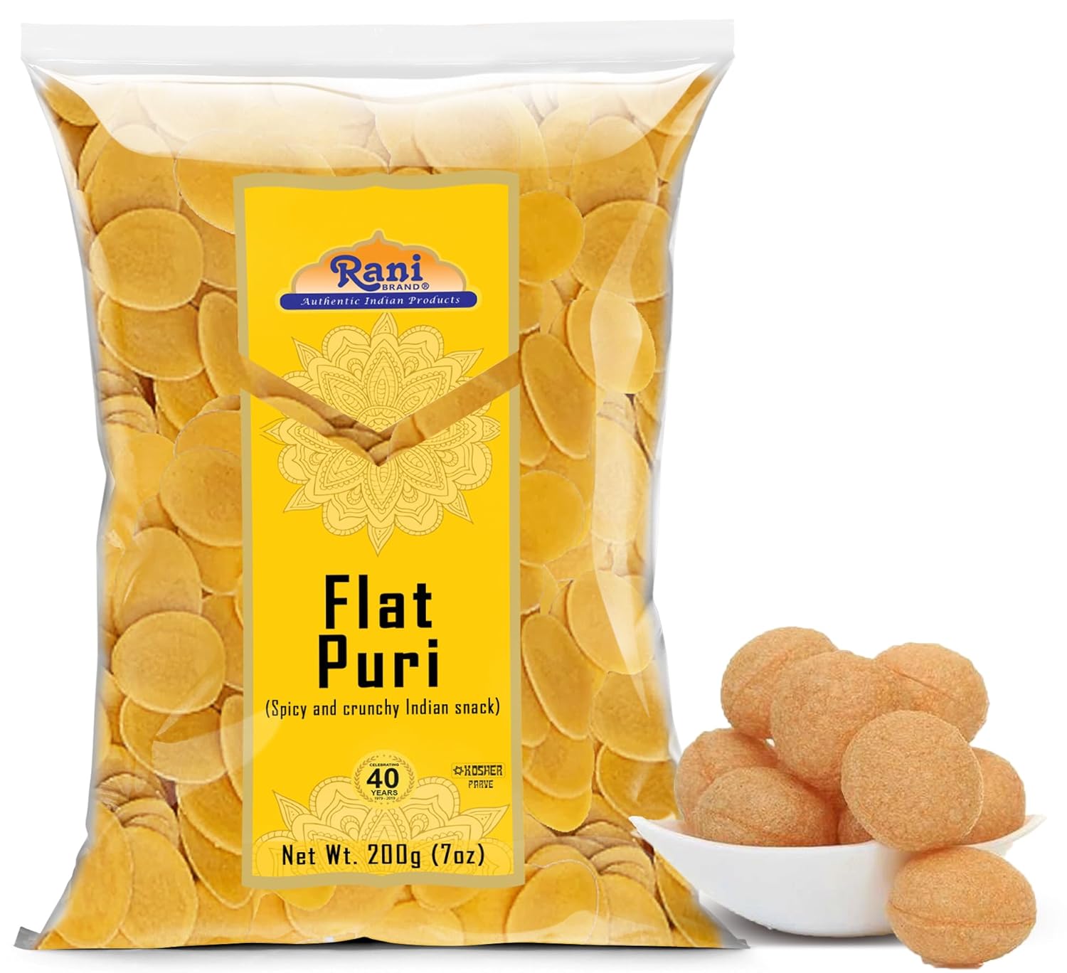 Rani Pani Puri Coins 7oz (200g) 80-85 Coins ~ Uncooked, Microwaveable wheat and Semolina Coins ~ All Natural | Vegan | NON-GMO