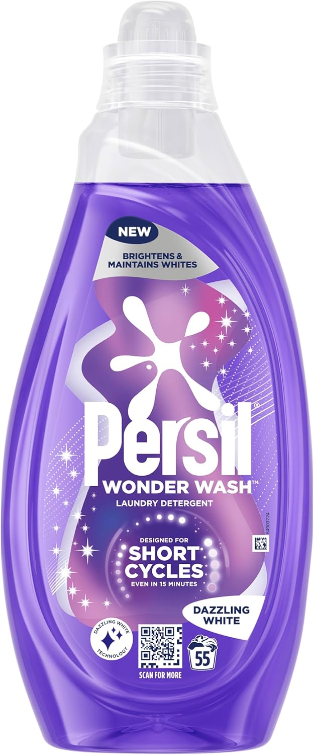 Persil Wonder Wash Liquid Detergent Featuring Dazzling White Technology Maintains and Brightens White Clothes 1.485 L (55 Washes)
