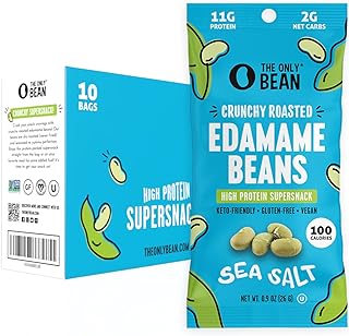 The Only Bean Crunchy Dry Roasted Edamame Snacks (Sea Salt), Keto Snack Food, High Protein (11g) Healthy Snacks, Low Carb Gluten Free Office Vegan Food 100 Calorie Snack Pack, 0.9oz 10 Pack