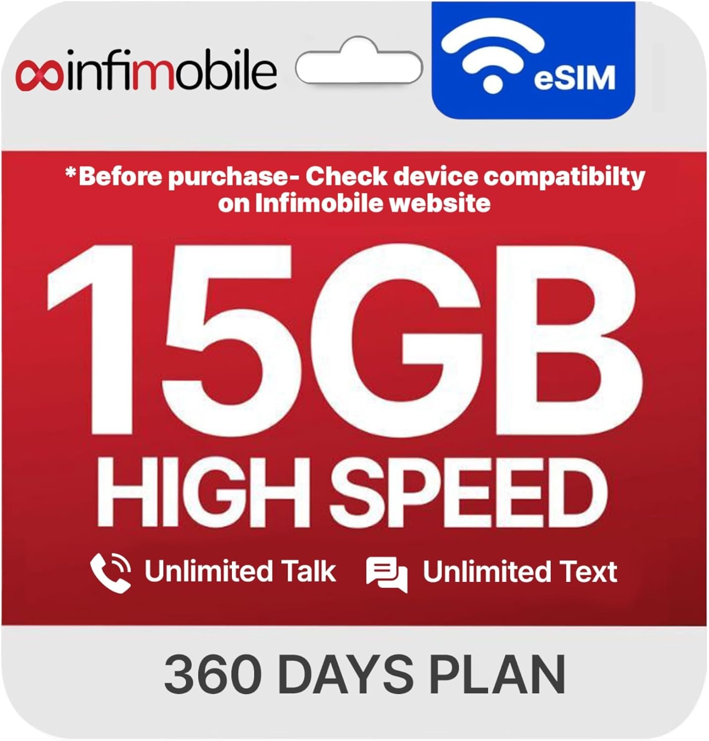Prepaid Unlimited Plan: 12 Months | 15GB High-Speed Data Per Month | Unlimited Data Talk & Text | Prepaid Plan eSIM USA, Quick Activation | Nationwide Coverage | 4G, 5G Network (T-Network)