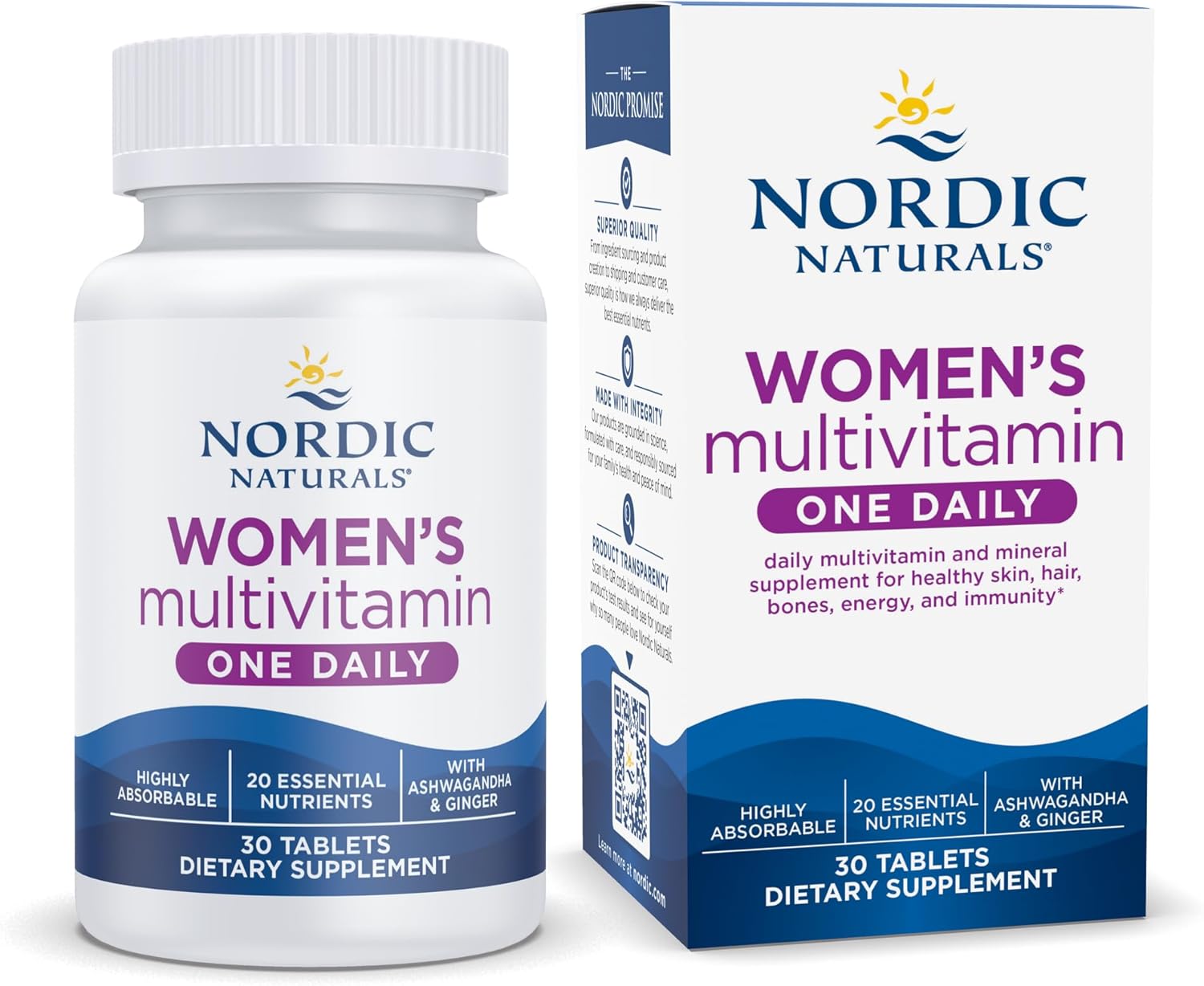Nordic Naturals Women’s Multivitamin One Daily - Skin, Hair, Energy, & Bone Support - Immunity Supplement - 20 Essential Nutrients - 30 Tablets - 30 Servings