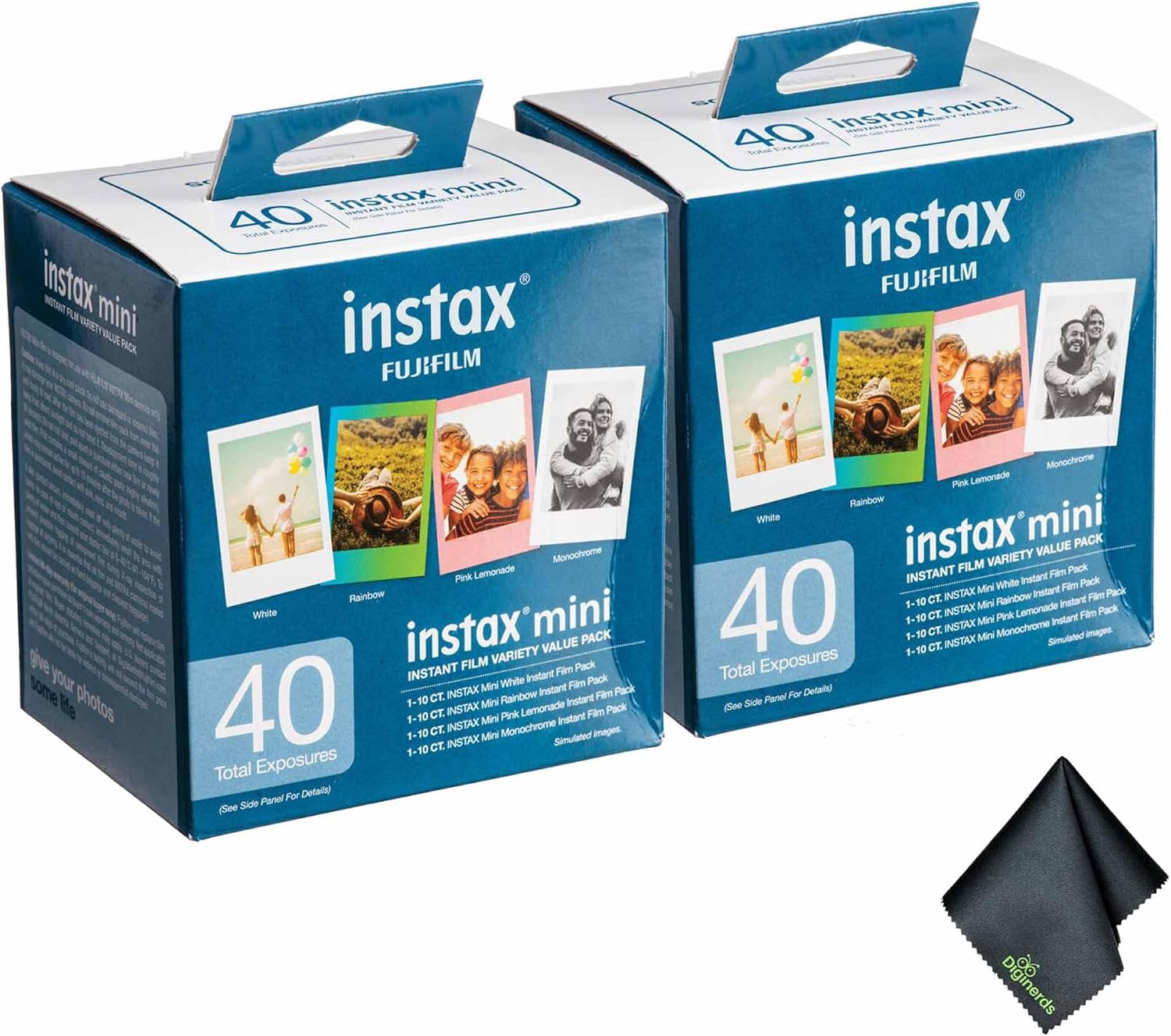 FUJIFILM INSTAX MINI Instant Film Variety Value Pack (40x2 Exposures) Bundle with Microfiber Cleaning Cloth