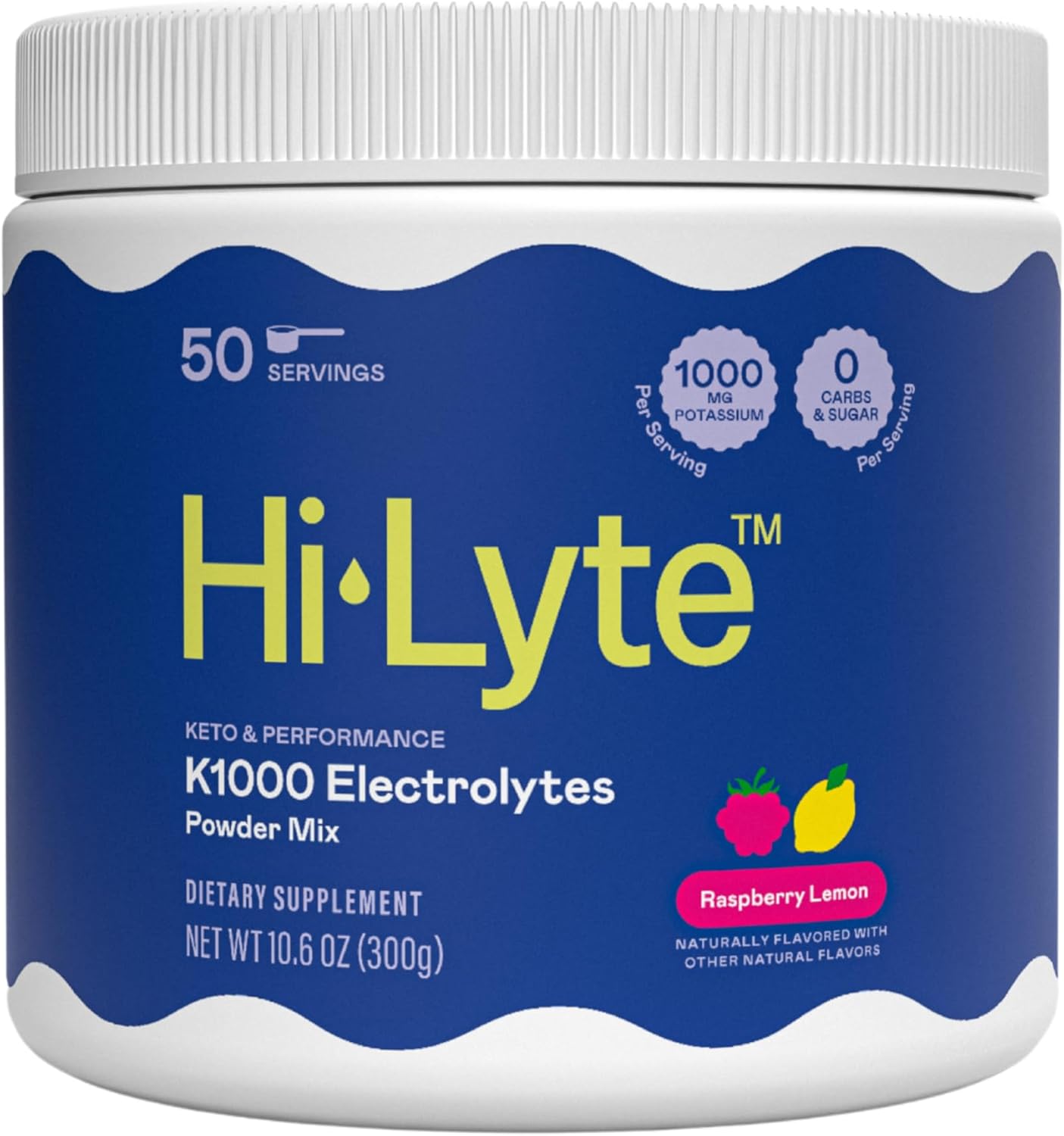 Hi-Lyte Keto K1000 Electrolyte Powder | Raspberry Lemon | Hydration Supplement Drink Mix | Boost Energy & Beat Leg Cramps | No Sugar, No Maltodextrin | 50 Servings