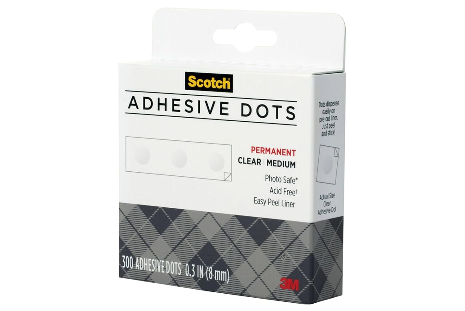Scotch Adhesive Dots, Medium, 0.3 inches, 300 Dots/Pack, Easy Dispensing, Permanent, Photo-Safe, 1-Pack