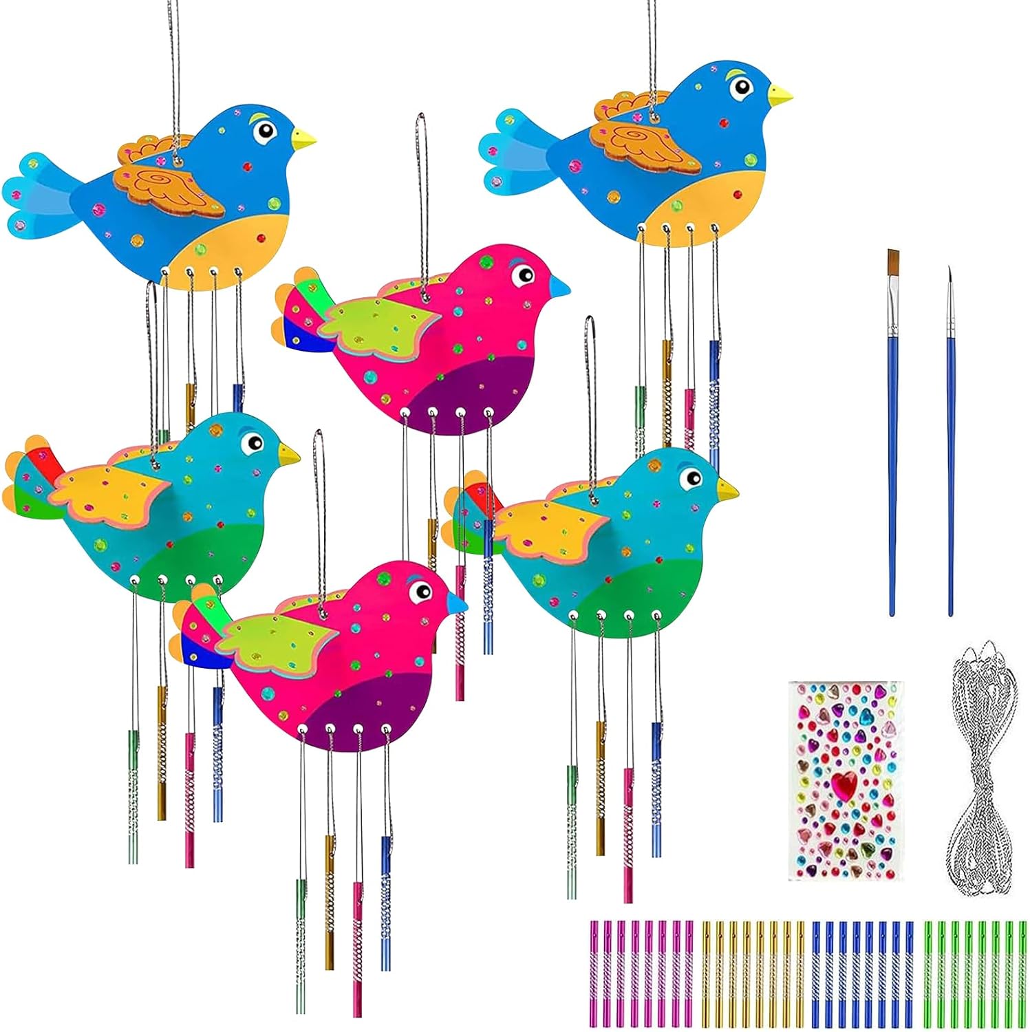 Wooden Bird Wind Chime, 3D Bird Wind Chimes Craft Kits for Kids, Educational Toys, Easter Art Decor, DIY and Paint Your Own Animal Crafts for Party Garden Decoration, Boys Girls Birthday Gifts