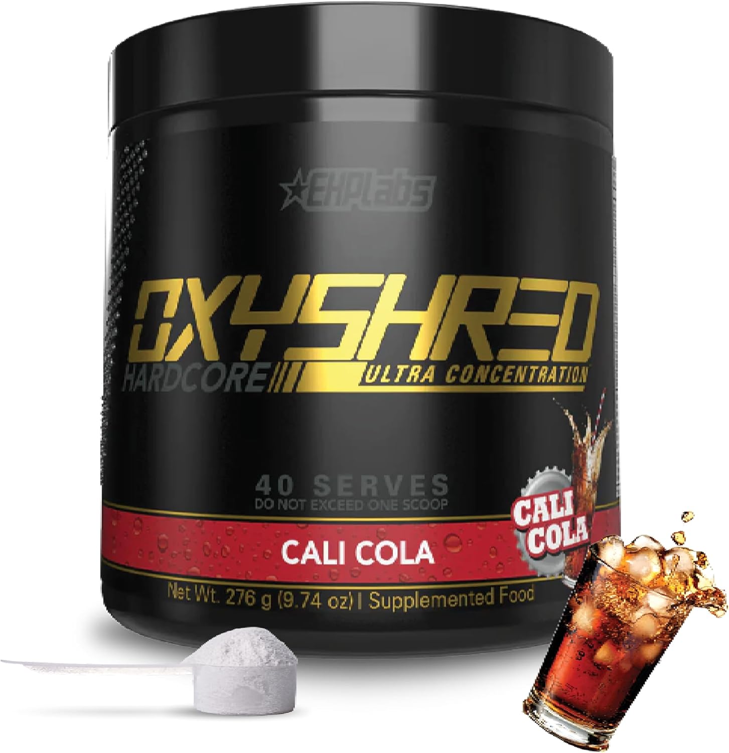 EHPlabs OxyShred Hardcore Thermogenic Pre Workout Powder for Shredding - Pre Workout Powder with L Glutamine & Acetyl L Carnitine, Energy Boost Drink, Mood Booster - Cali Cola, 40 Servings