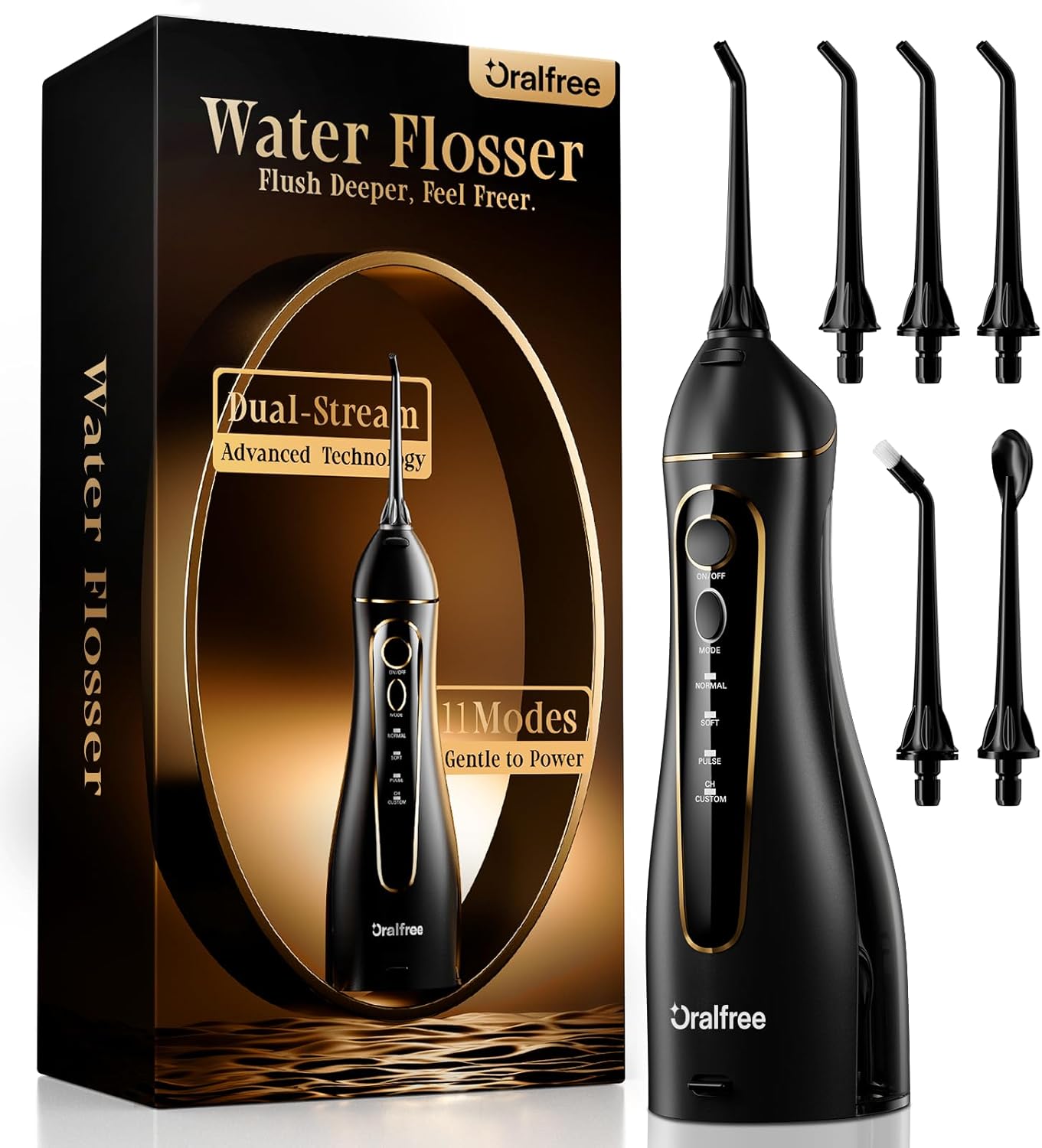 Oralfree Water Flosser Teeth Pick - Dental Cordless Portable Floss Picks Rechargeable Travel Pik Irrigation Cleaner IPX7 Waterproof Oral Irrigator Electric Flossing Machine for Home Teeth Cleaning