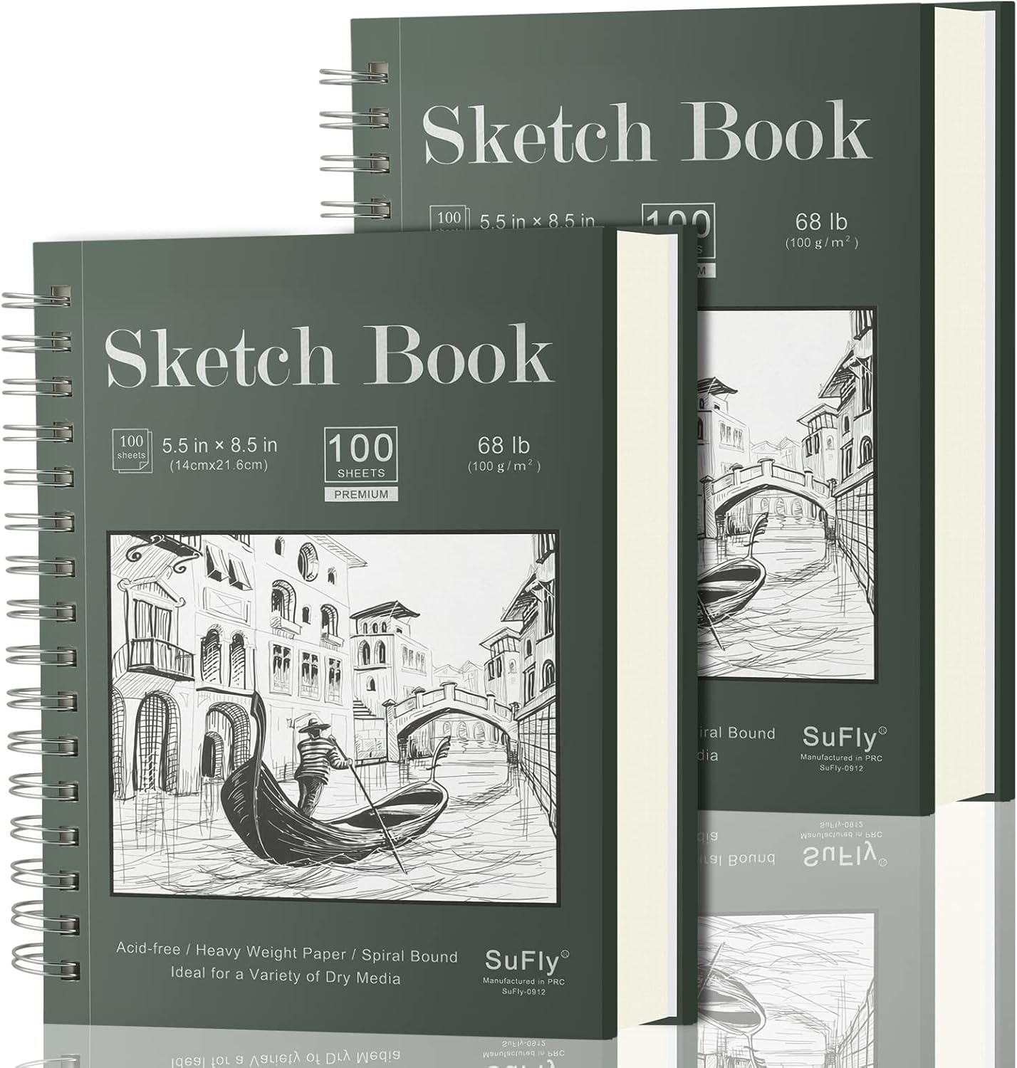 Sketch Book 5.5 X 8.5, Spiral Sketchbook Pack of 2, SuFly 200 Sheets (68 lb/100gsm) Acid Free Sketch Pads for Drawing for Adults Spiral Bound with Hard Cover for Kids & Adults, 100 Sheets Each