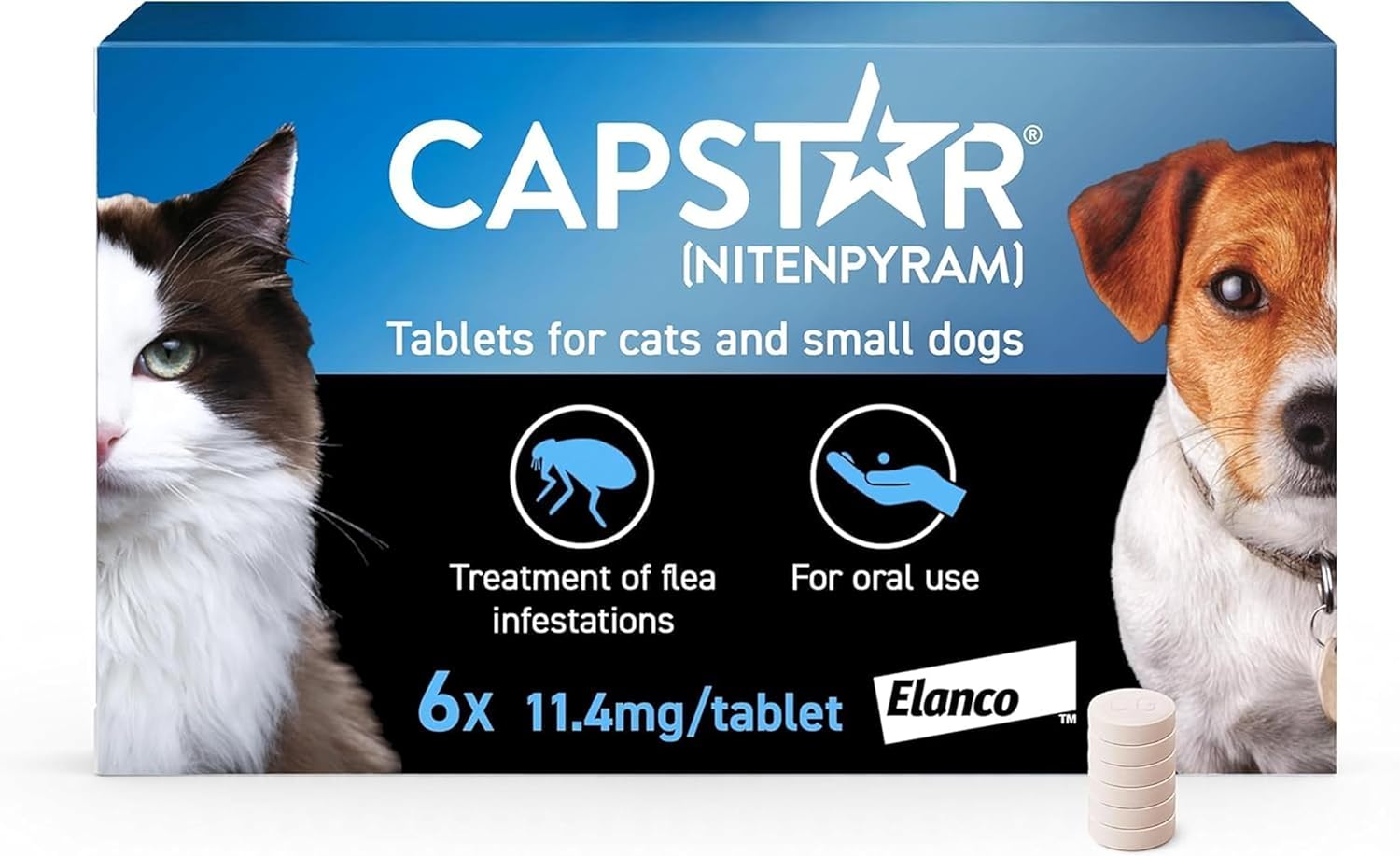 Capstar Flea Tablets for Dogs and Cats from 1kg to 11kg, Oral Medication for Flea Treatment in Small Dogs and Cats, Contains 6x 11.4mg Nitenpyram Flea Tablet