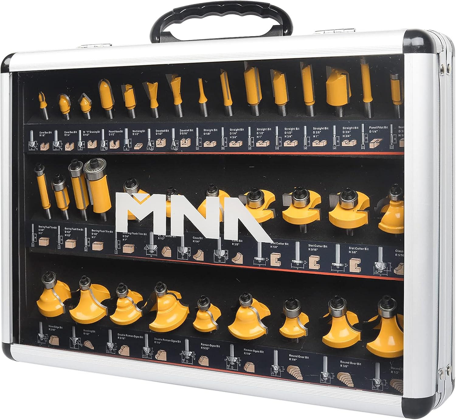 MNA Router Bits 35 Pcs Set, 35 Pieces 1/4 Inch Shank Router Bit Kit. American Router Bit Set Complete Set.