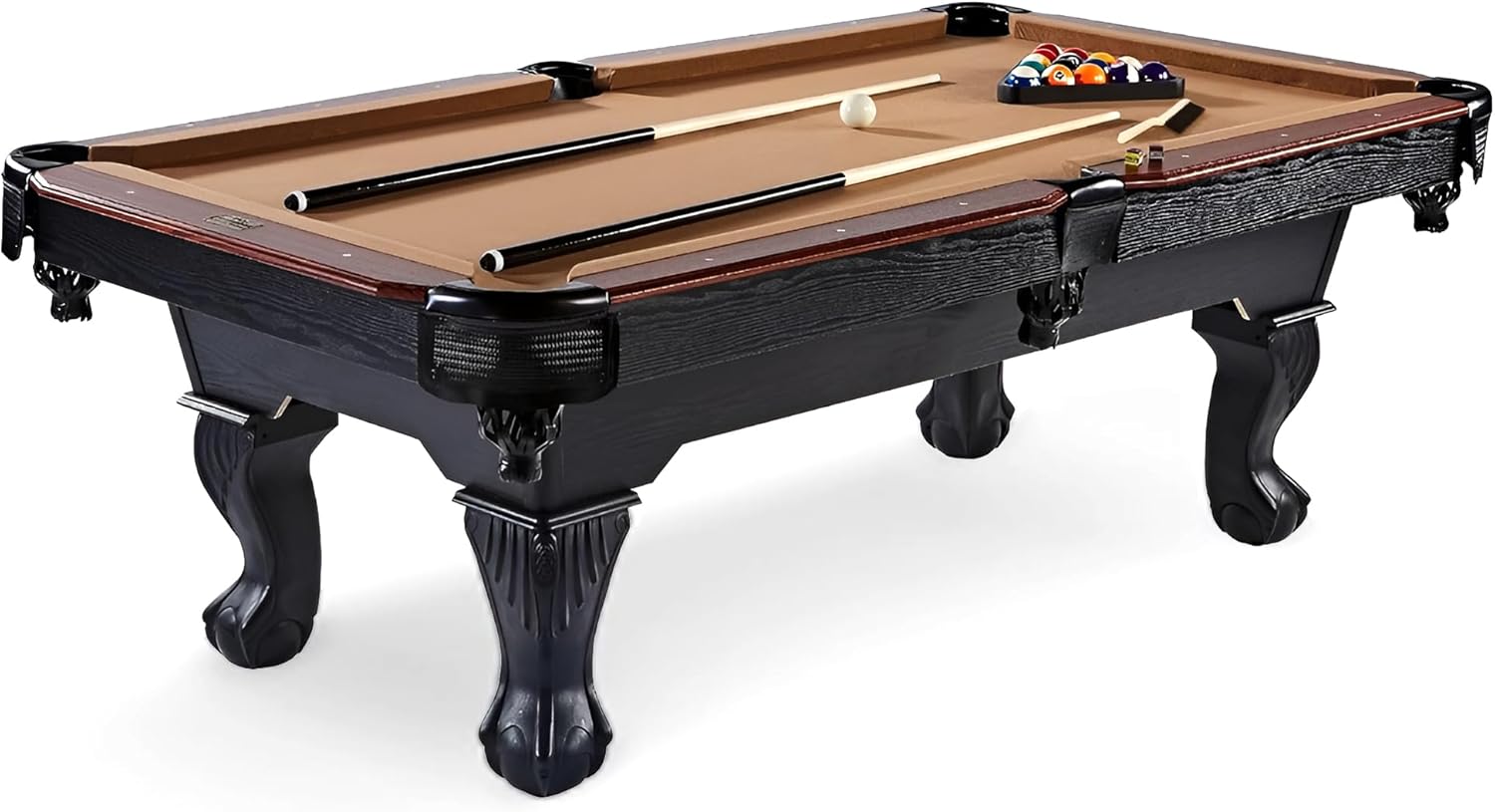 Barrington Billiards 7.5 Foot Belmont Drop Pocket Claw Leg Billiard Large Pool Table with Billiard Balls Set & 2 Cue Sticks, Triangle, Chalks & Brush