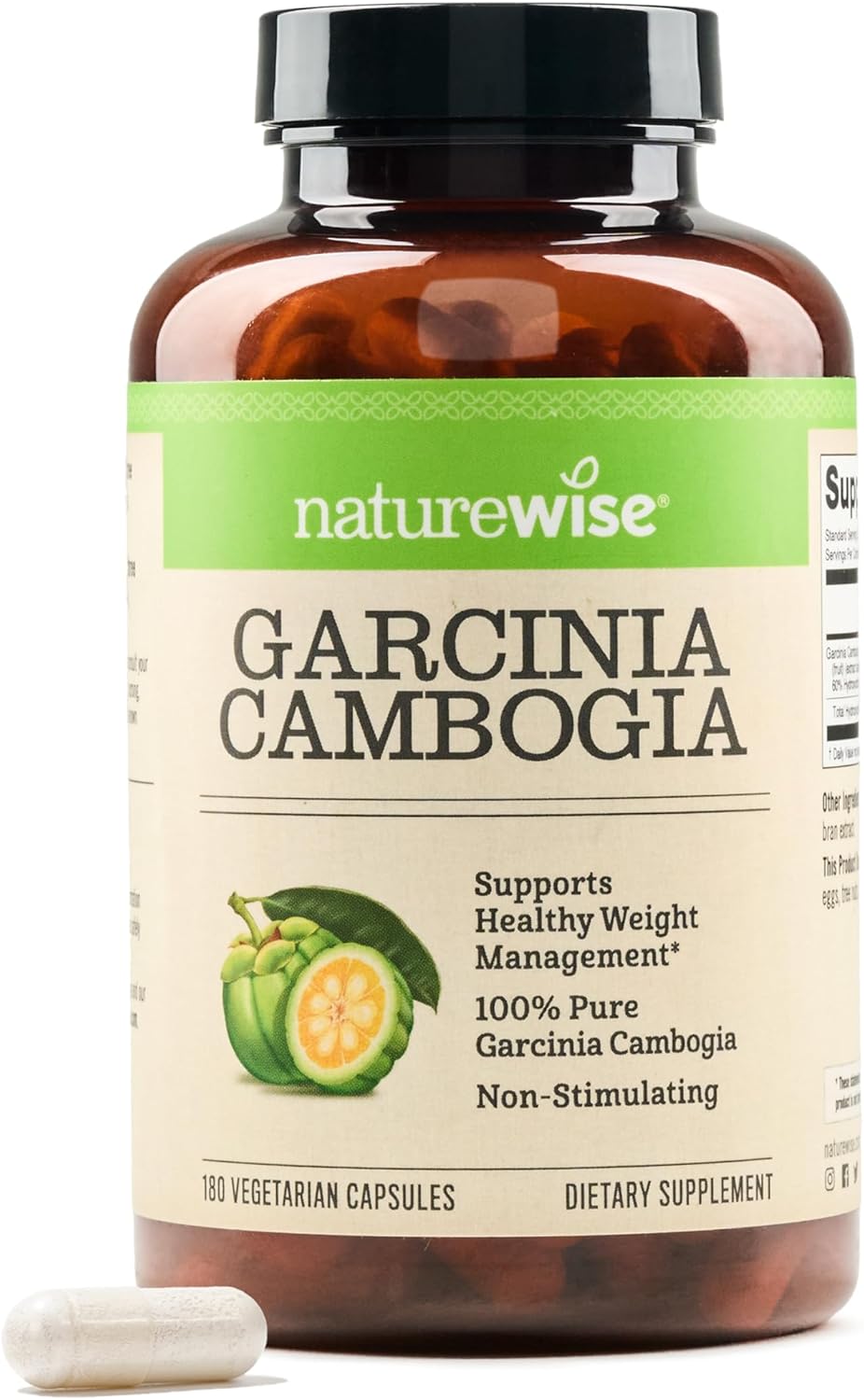 Naturewise Garcinia Cambogia - 60% HCA Concentration Extract, Natural Support for Weight Goals and Energy Levels - Vegan, Non-GMO, Gluten Free - 180 Capsules[2-6 Month Supply]