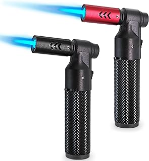 2 Pack Butane Torch Lighter Big Jet Flame Refillable Portable Butane Torch Adjustable Mini Blow Torch for Camping Grill Culinary Soldering Cooking Welding BBQ (Fuel Not Included)
