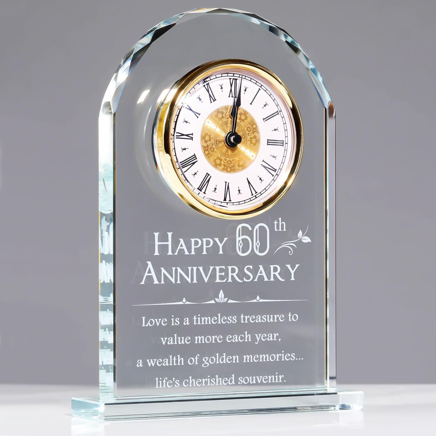 Movdyka Crystal Desk Gold Clock Gifts Diamond Anniversary for Married Couples 60th Wedding Ornaments for Living Room Keepsake 60 Years of Marriage Presents for Her Him Home Table Clock Decor