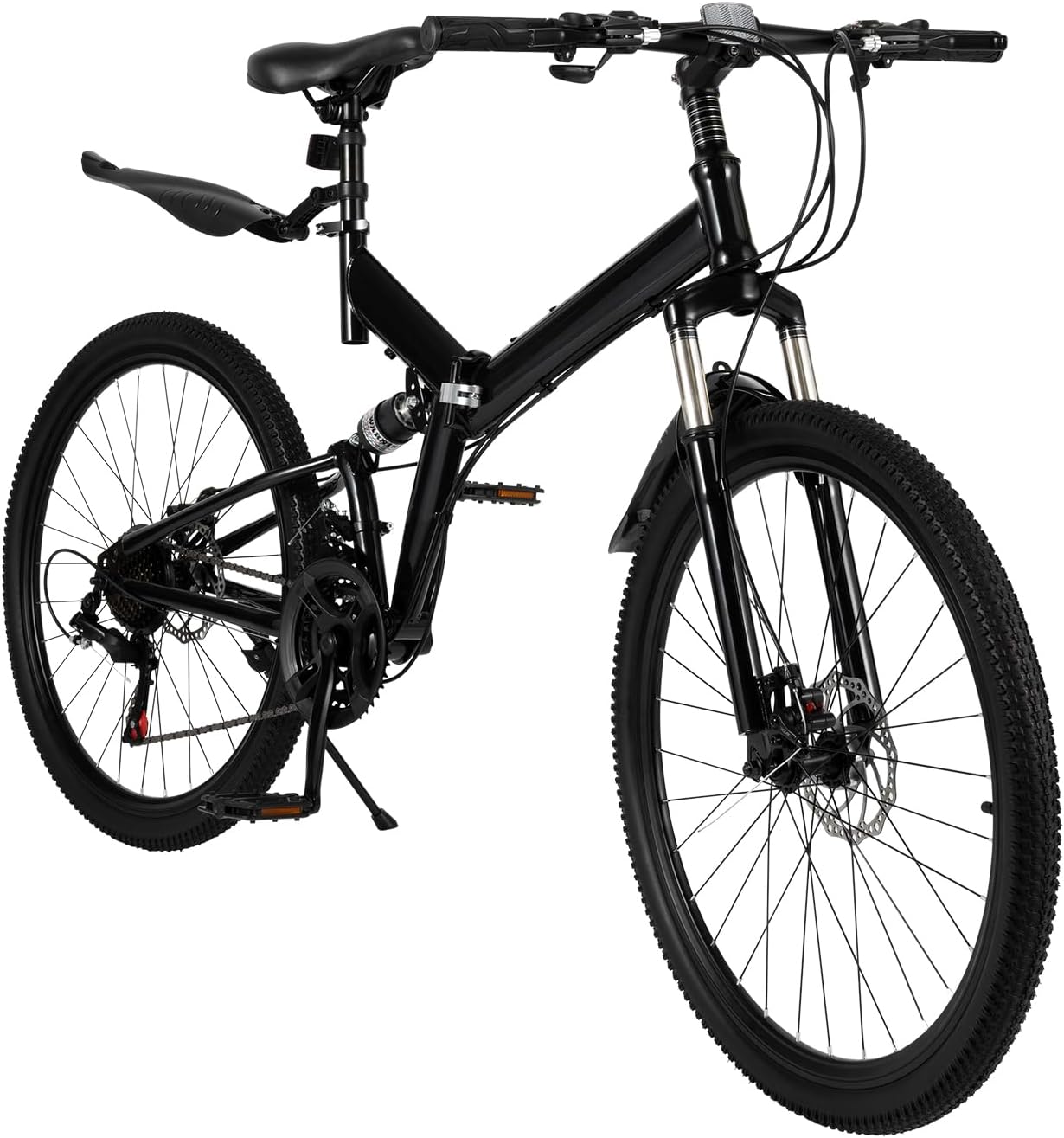 GDSKR 26 Inch Folding Mountain Bike, Mountain Bike Full, Suspension Disc Brake Bicycle, Front Disc Brake, Quick Release Mechanism, Steel Frame, All Terrain Folding Bicycle, with Mudguard