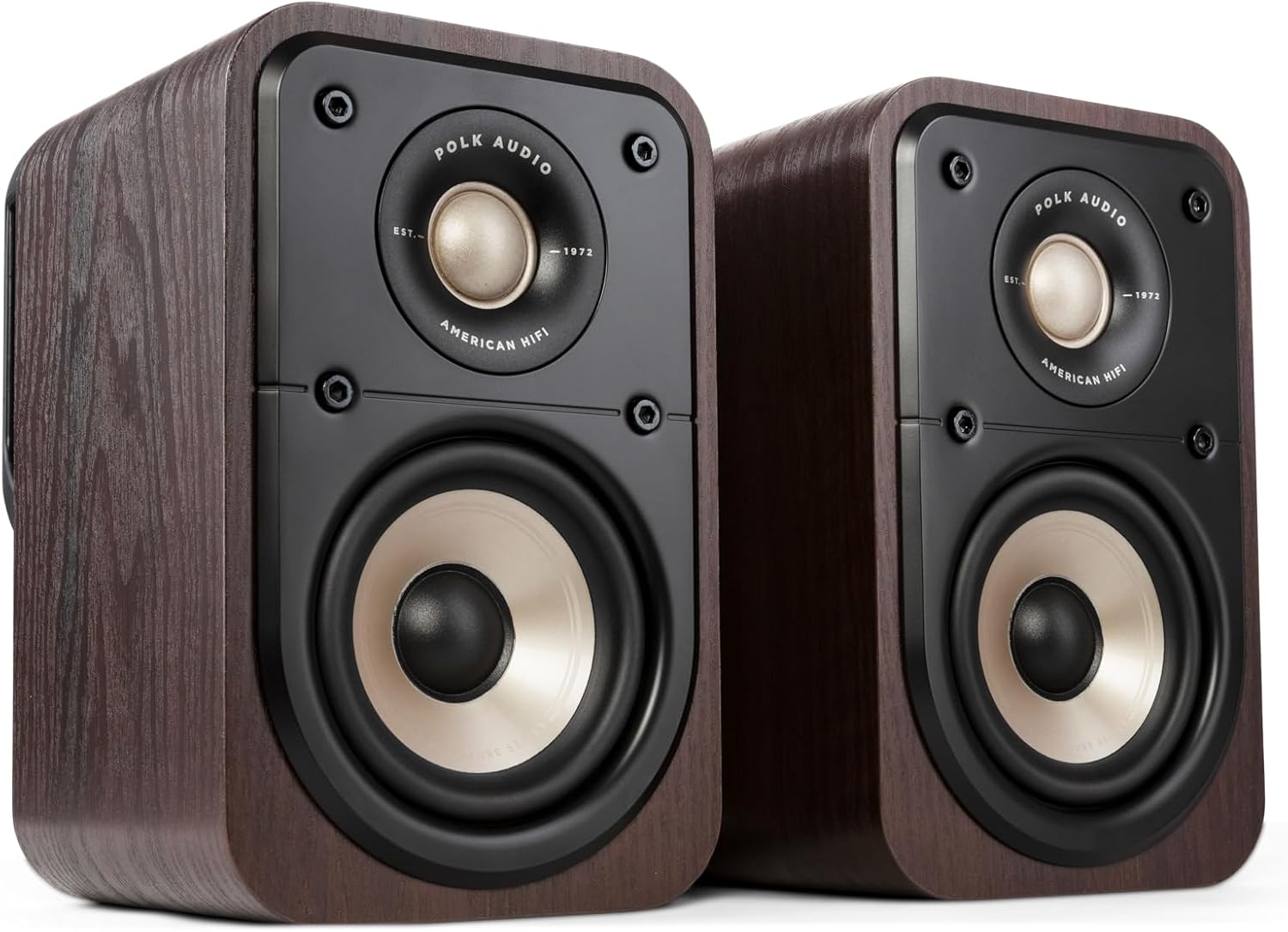 Polk Signature Elite ES10 Surround Loudspeaker - Hi-Res Audio Certified, Dolby Atmos & DTS:X Compatible, 1" Tweeter & 4" Woofer, Power Port Technology for Effortless Bass (Pair, Contemporary Walnut)
