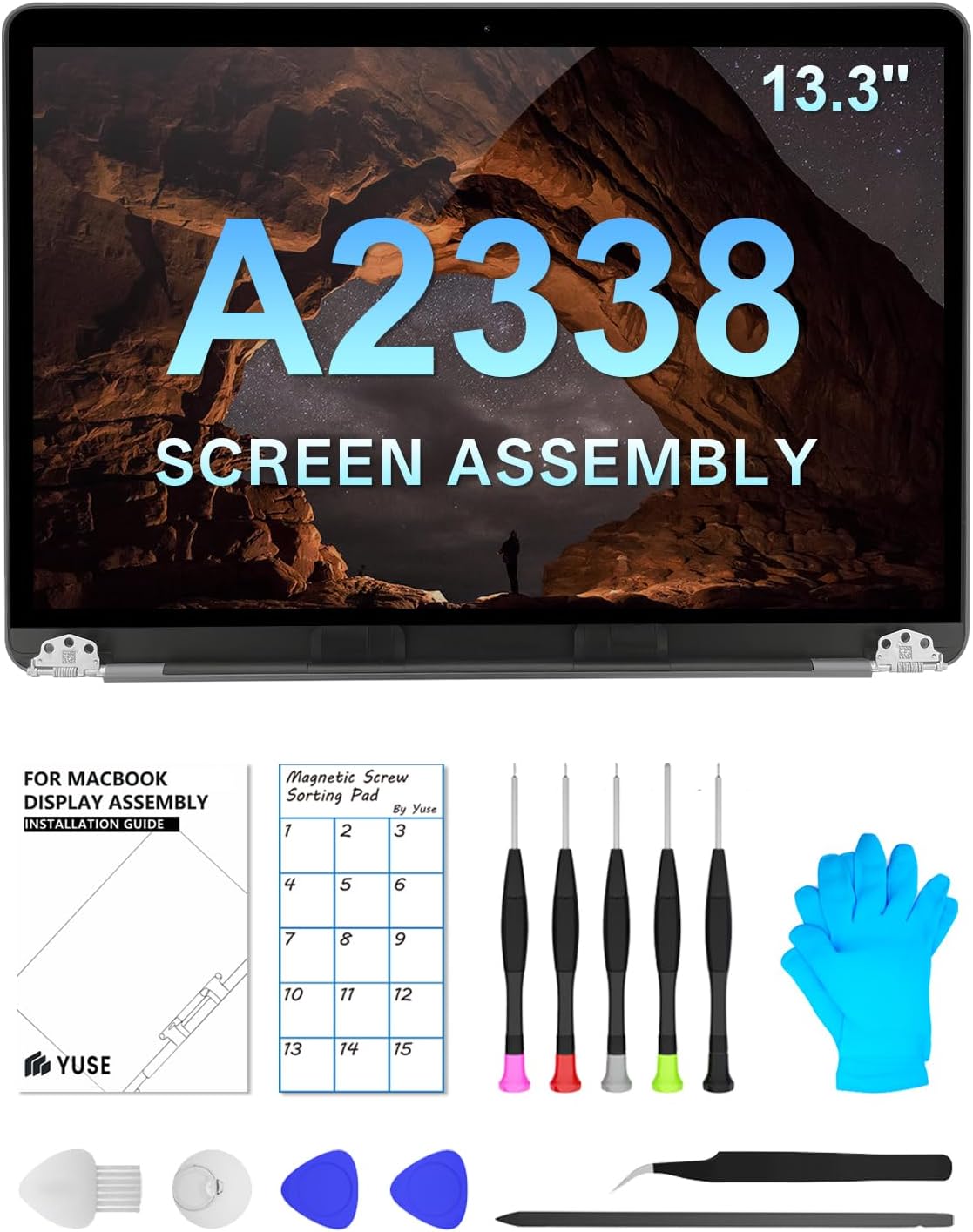 Replacement Screen 13.3" for MacBook Pro 13-inch A2338 Retina 2020(M1) 2022(M2) Year (Model: EMC 3578 EMC 8162 MYD83 MYD92 MYDA2 MYDC2 MNEQ3 MNEP3 MNEJ3) Full LCD Screen Display Assembly (Grey)