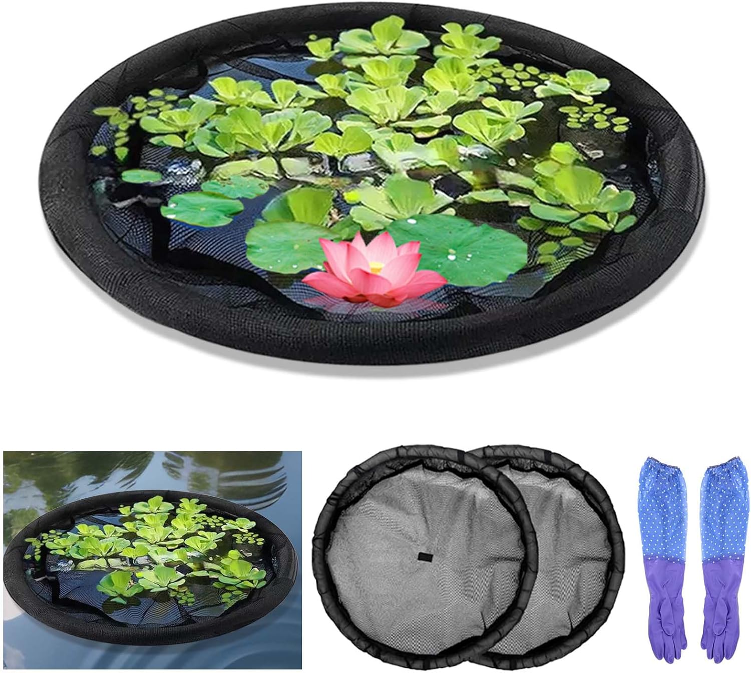 2-Piece Round Floating Island Floating Pond Plants Protector, Preformed Pond Round Floating Flora Screen Protector, Floating Flora Fish Barrier Black Design Shields Floating Plants from Fish