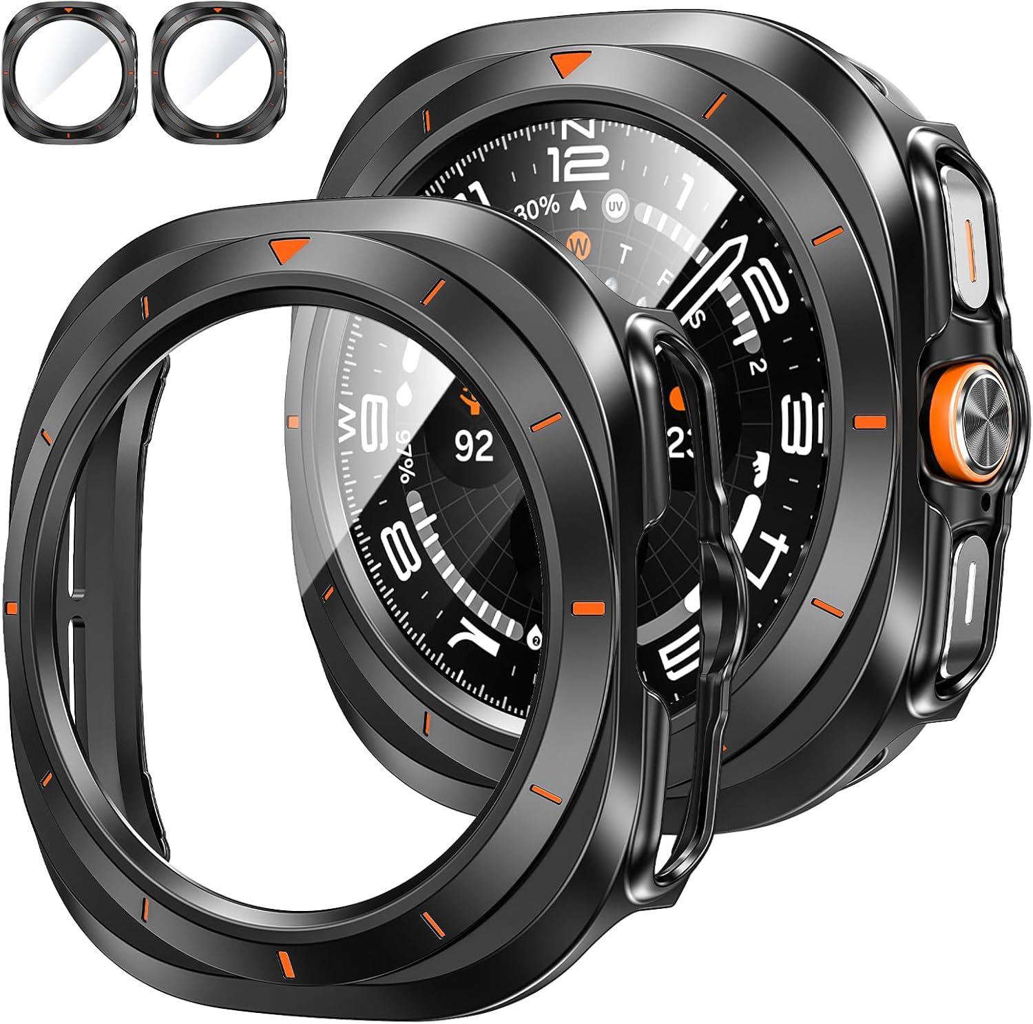 Tensea [2Pack for Samsung Galaxy Watch 7 Ultra 2024 Screen Protector Case 47mm Accessories, Protective Face Cover for 47 mm, Hard Bumper Built-in Tempered Glass Film for Women Men
