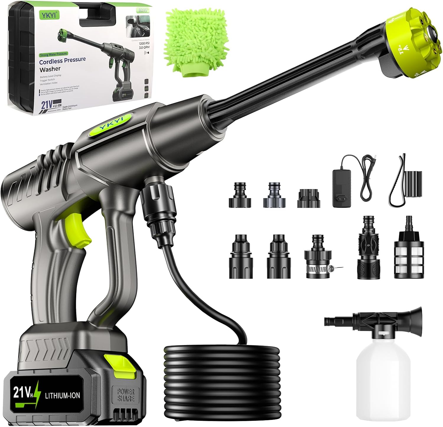 YKYI Cordless Pressure Washer, 1200 PSI Portable Handheld Power Washer