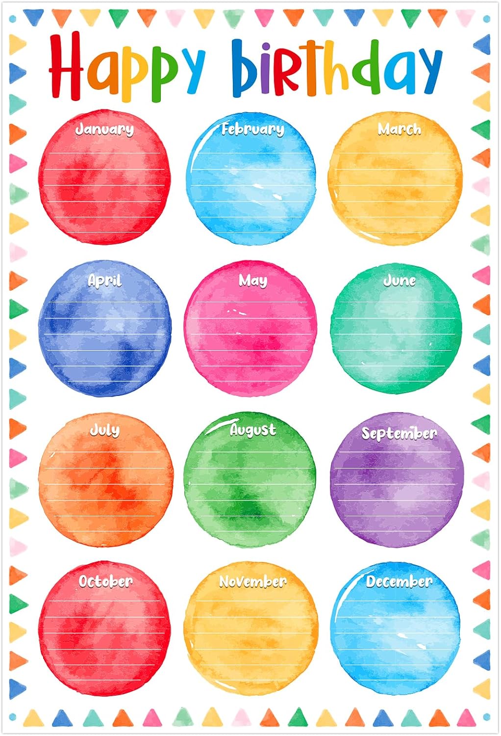 D24TIME Birthday Chart for Classroom - 16.5''x11.2'' Watercolor Happy Birthday Posters Calendars Class Bulletin Board Decorations Posters for Back to School Teacher Supplies