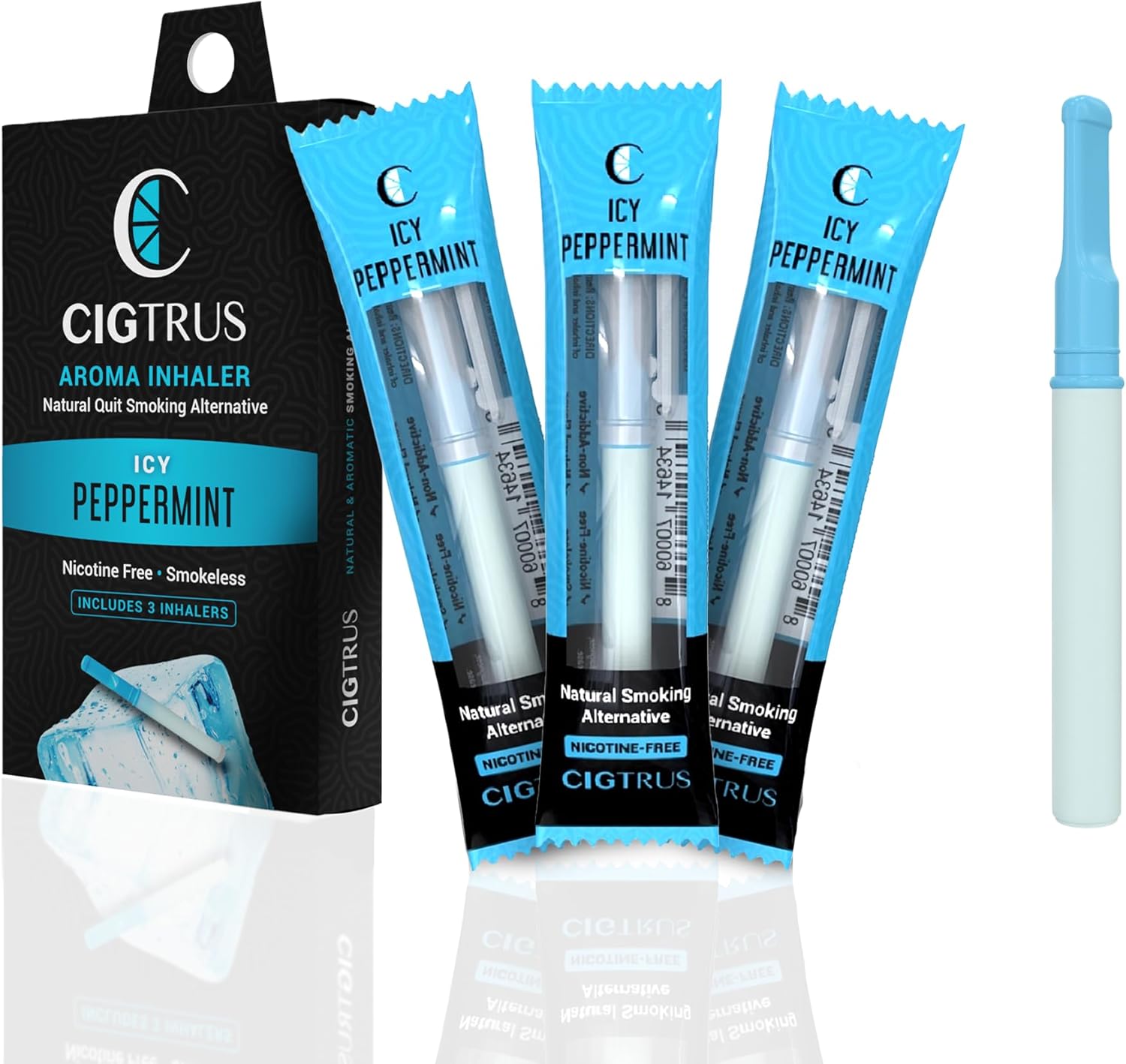 Cigtrus Natural Nicotine-Free & Tobacco-Free Smoking Alternative, Non-Electric Craving Relief, Quit Smoking Aid with Cigtrus (ICY Peppermint) - 3 Piece