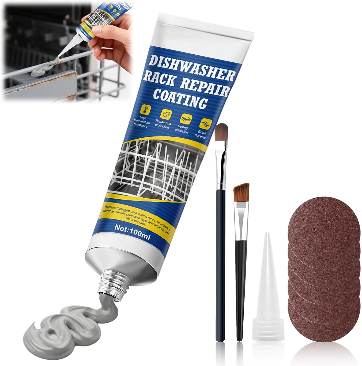 JAOJAO 3.6Oz Dishwasher Rack Repair Coating, Dishwasher Rack Repair Kit Strong Waterproof Protection High and Low Temperature Resistant Safe Formula for Dishwashers and Vinyl Rack Restoration, Grey