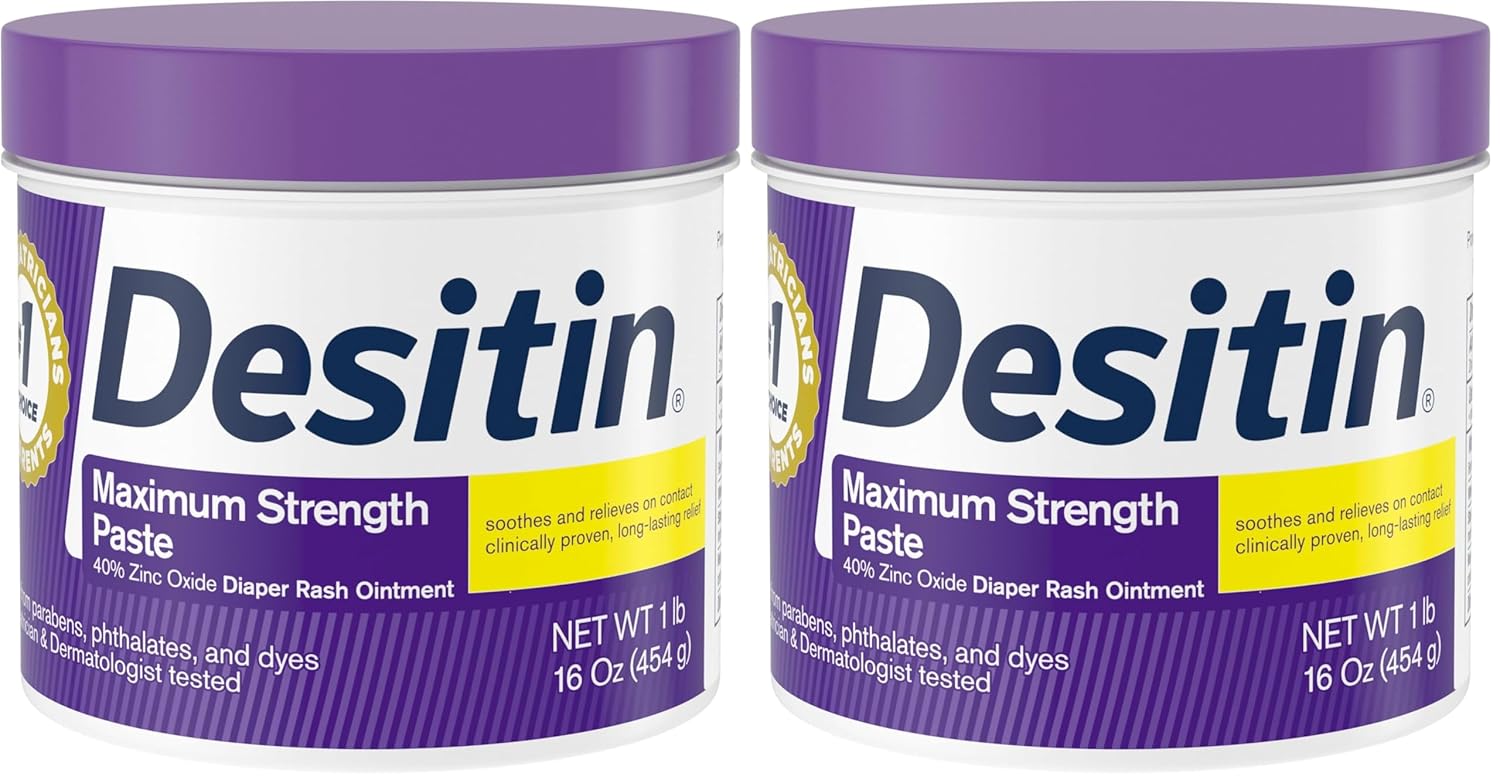 Desitin Maximum Strength Diaper Rash Cream, 40% Zinc Oxide | Treatment & Prevention | Hypoallergenic | Paraben-Free | 16 oz Pack of 2
