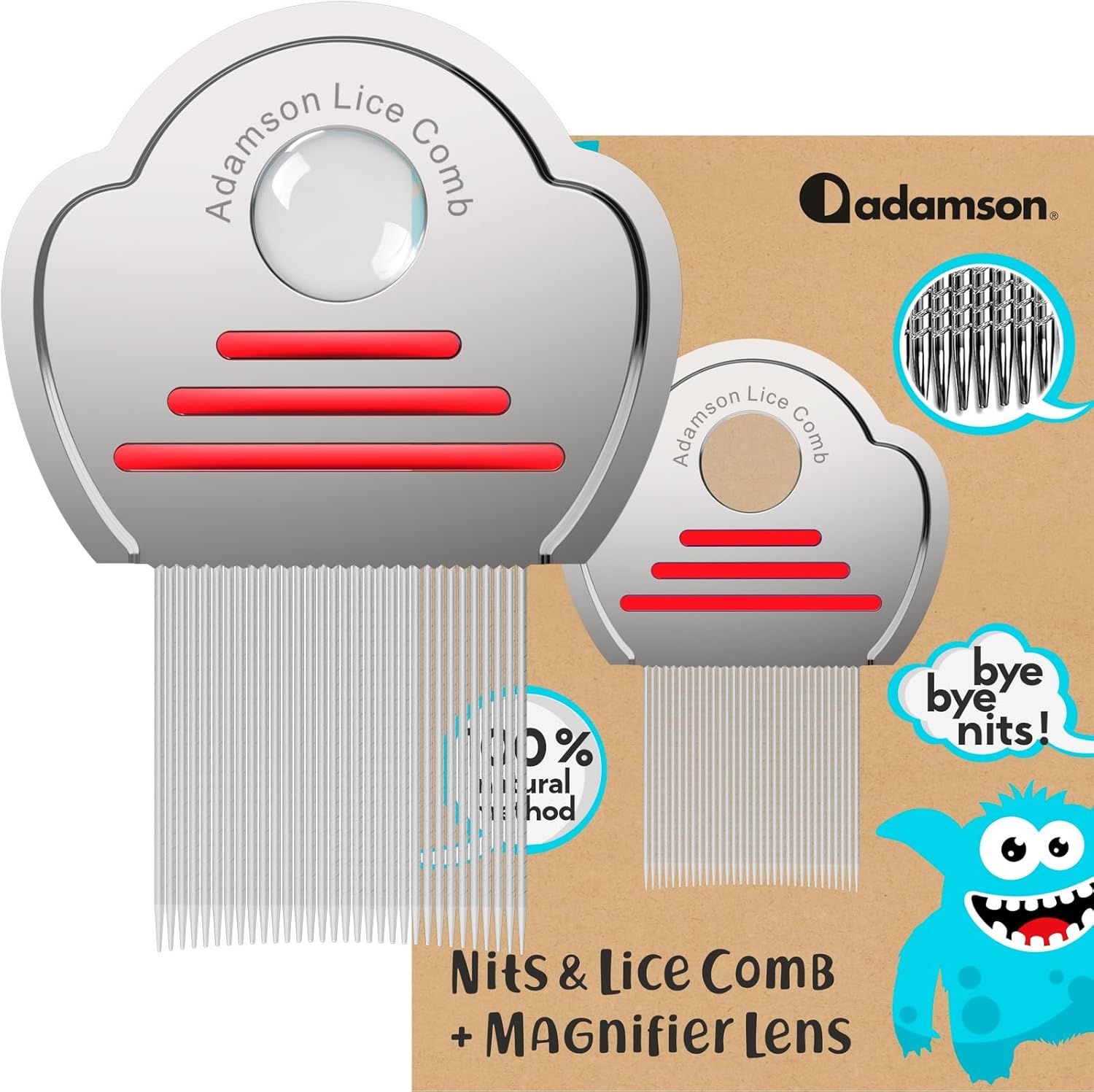 Adamson Lice Comb - Stainless Steel Lice Comb for Kids - Effective Nit Comb - Lice Combs for Thick Hair - Durable and Easy to Clean