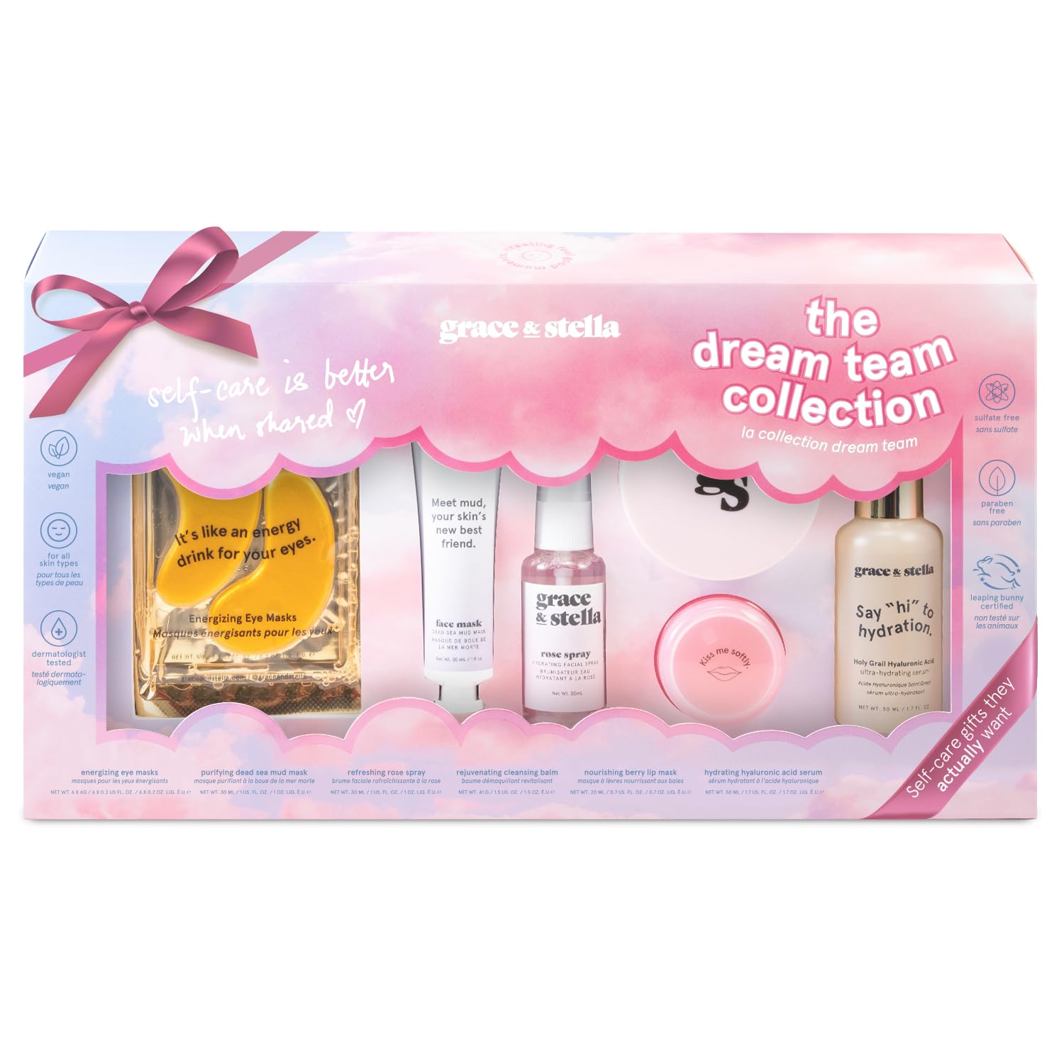 grace & stella Award Winning Dream Team Gift Set for Women - Christmas Gifts for Women - Self Care Gifts for Women with Under Eye Masks - Happy Birthday Gifts for Women - Birthday Gift Baskets