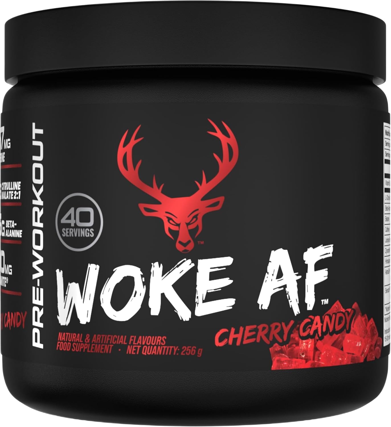 Bucked Up Woke AF Pre-Workout Powder | Performance Drink with Caffeine, Beta-Alanine, & L-Citrulline | Sugar Free, Paleo Friendly | Cherry Candy Flavor | 40 Servings