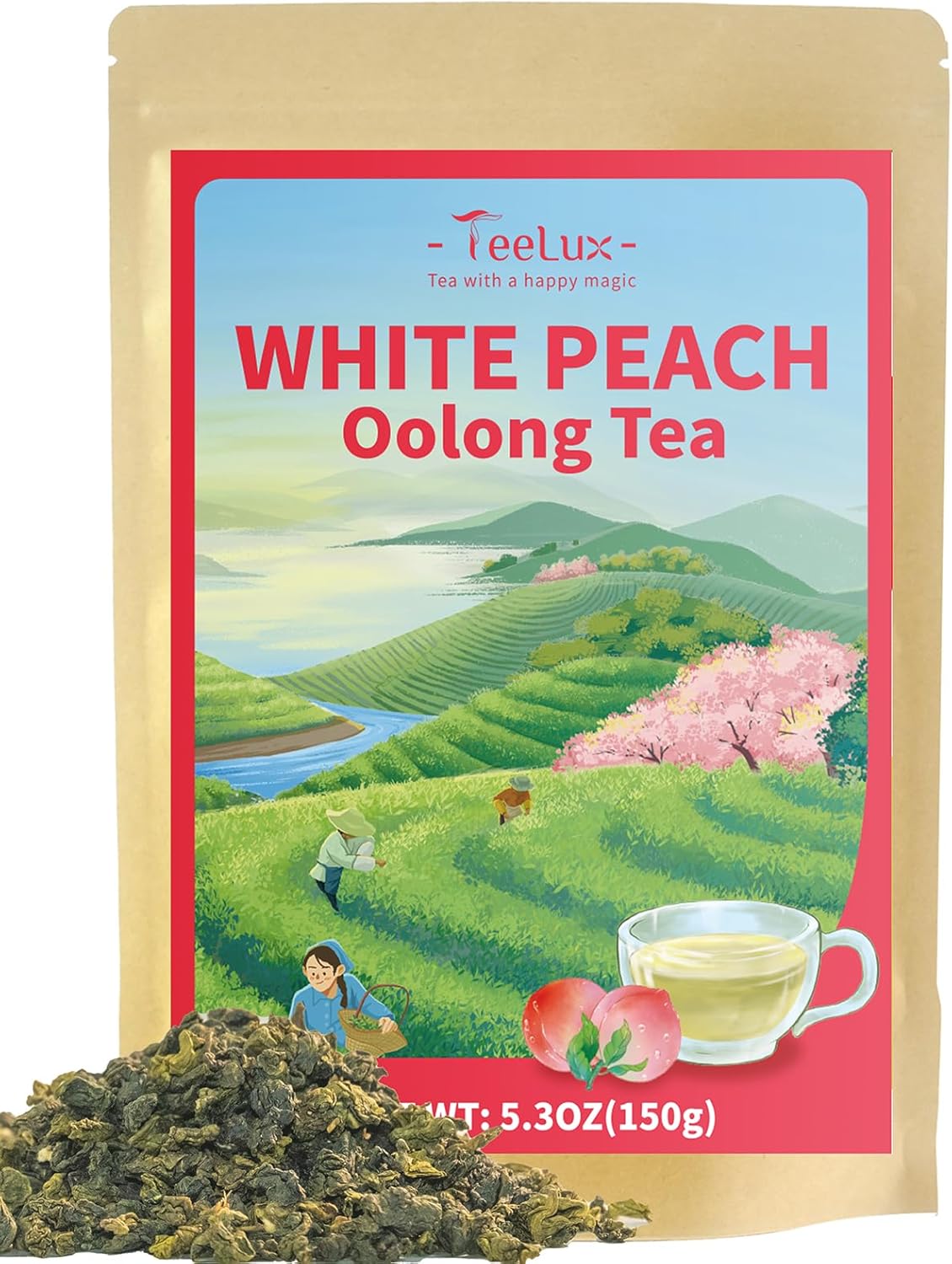 TeeLux White Peach Oolong Tea Loose Leaf 150g, Vegan, Rich Peach Flavor, Sweet and Refreshing, for Hot & Iced Tea