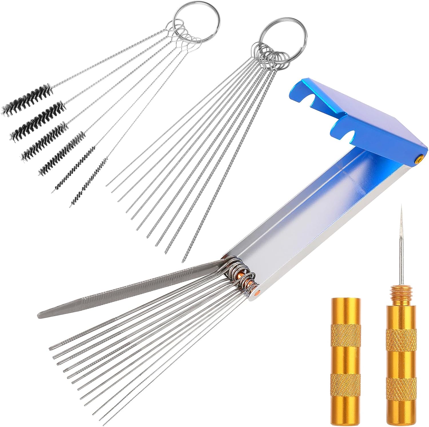Carburetor Cleaning Kit Carburetors Carbon Dirt Jet Remove Cleaner - Stainless Steel 13 Cleaning Wires Set + 6 Nylon Brushes + 10 Cleaning Needles + 1 Sharp Pick