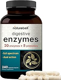NatureBell Digestive Enzymes with Probiotics and Prebiotics | 240 Veggie Capsules - 20 Enzyme & 5 Prebiotic Pancreatic Enzyme Complex – Bloating Relief for Women & Men, Non-GMO, Vegan Friendly
