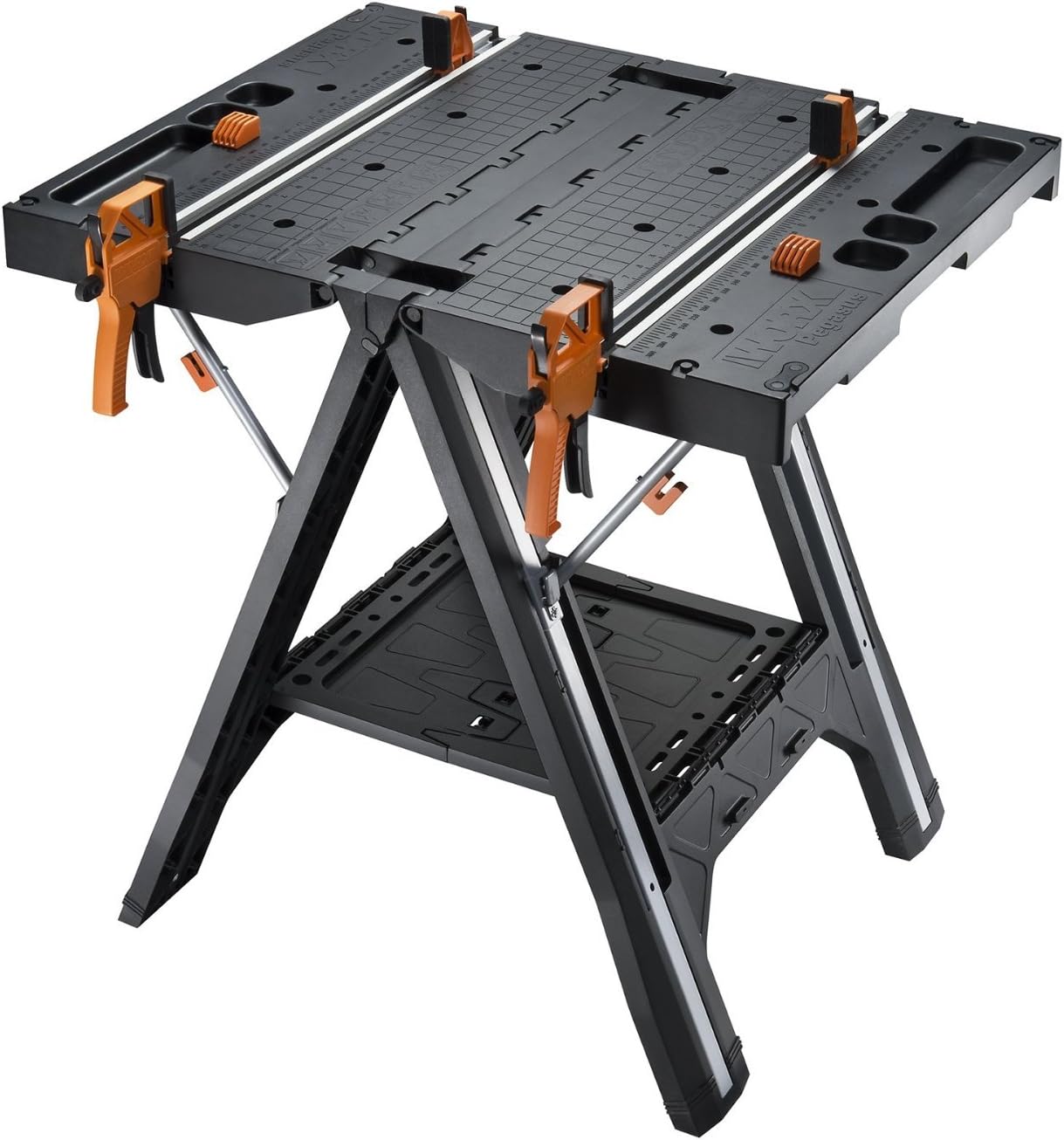 WORX Pegasus WX051 Versatile Multi Function Folding Work Table & Sawhorse with Quick Clamps and Holding Pegs, Portable and Lightweight Workbench, Perfect for Workshop and DIY Tasks