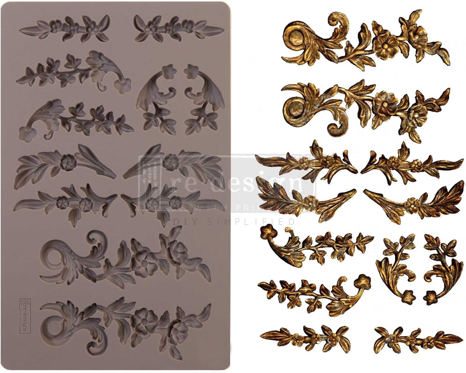 Redesign with Prima Redesign Furniture Decor Moulds® Delicate Flora 5"x8",8Mm Thickness for Funiture Dresser, Chocolate,Cake,Candy,Backery,Soap,Polymer Clay, earthen Clay,655350643065