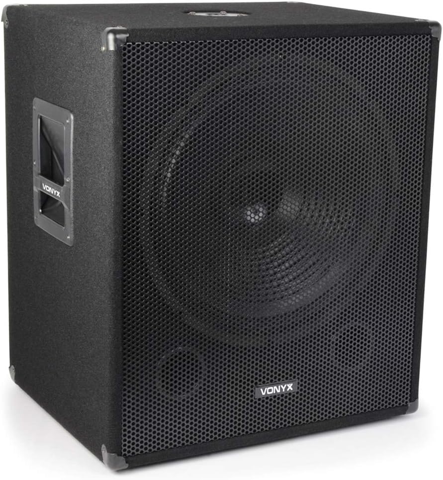 VONYX SWA18 18" Active PA Subwoofer - 1000W DJ Powered Subwoofer Speaker with Low-Pass Filter, Phase Adjustment & Durable Carpeted Bass Bin Cab Design
